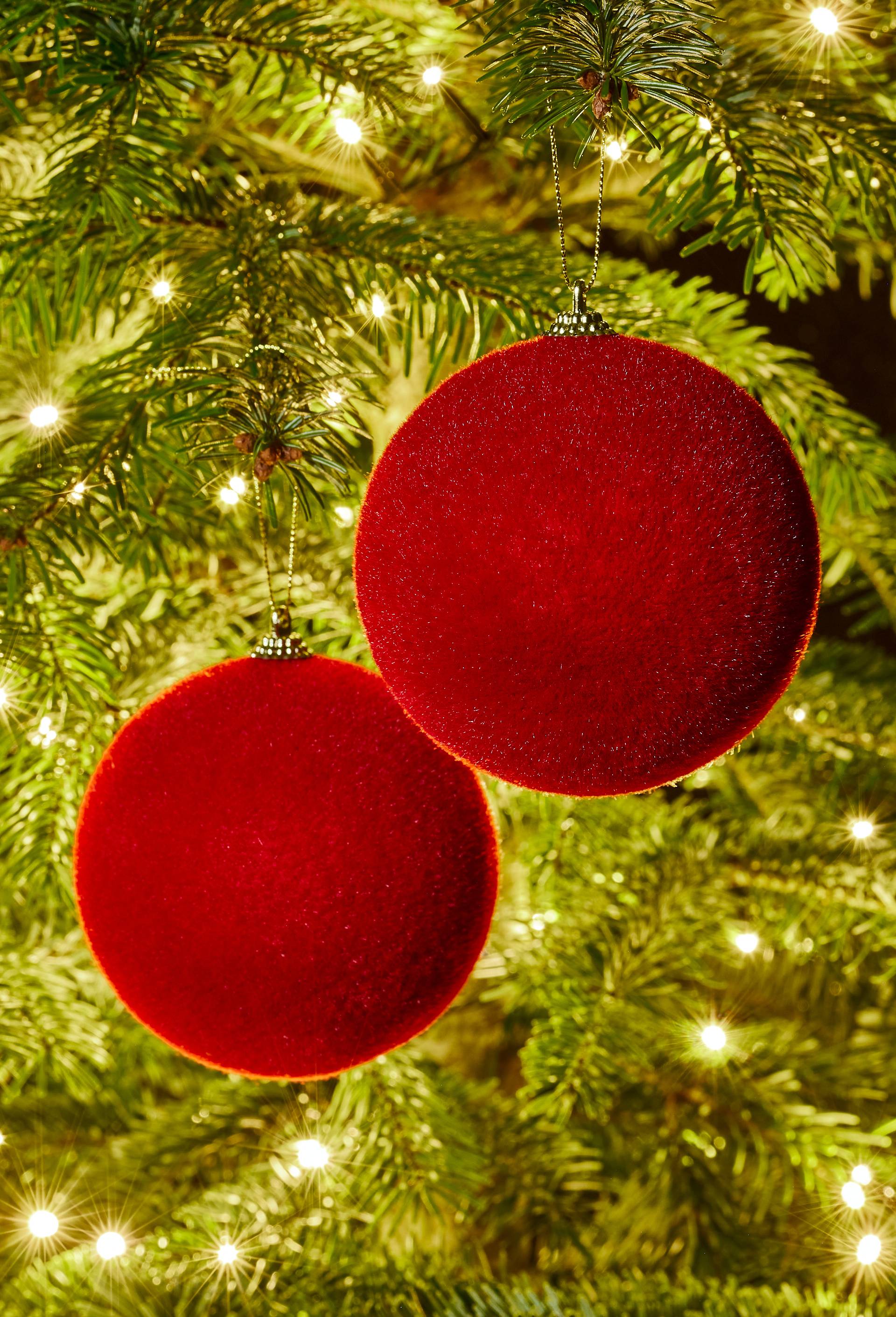 Lot de 2 boules velours brillant, 10cm, Rouge, large image number 1