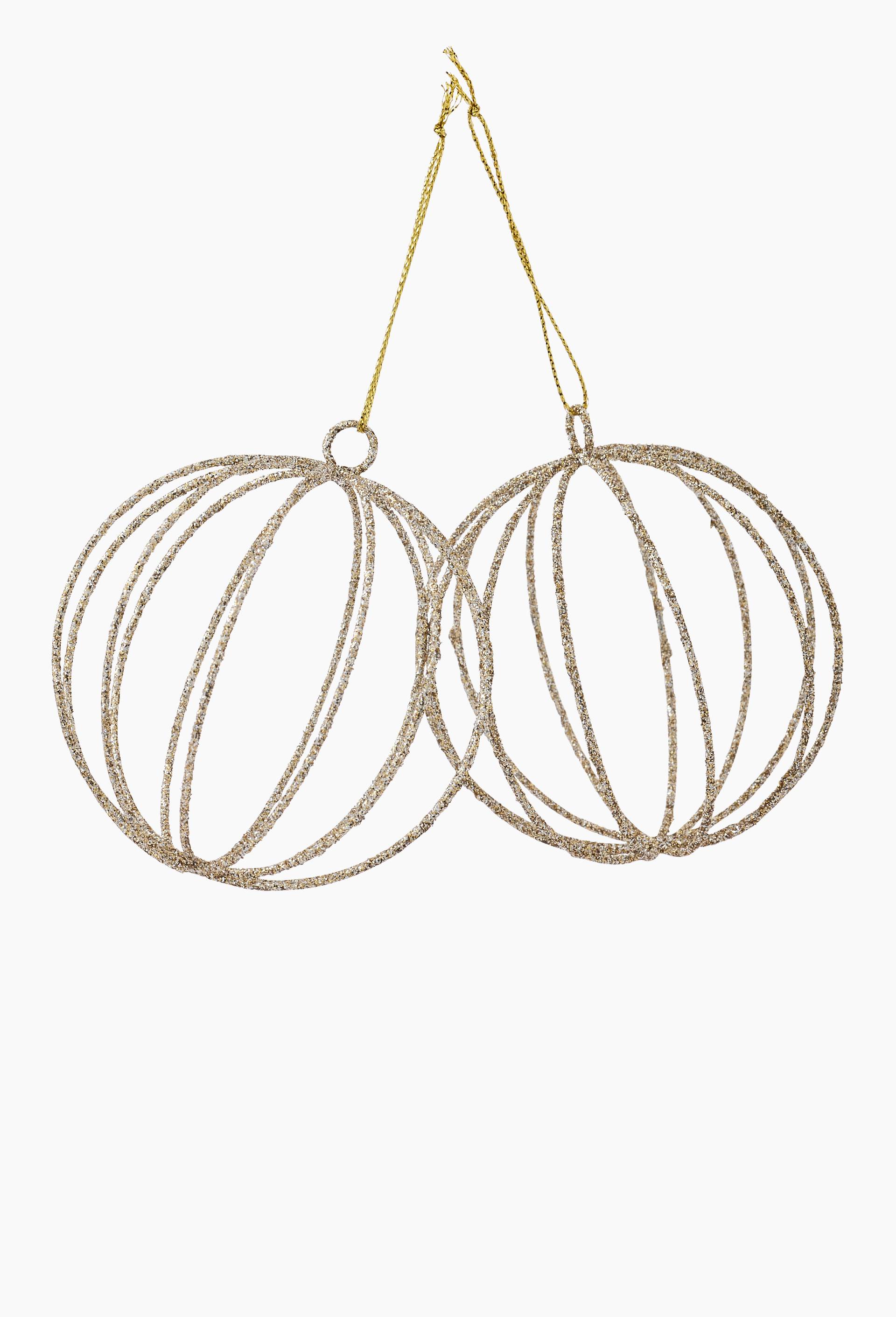 Lot 2 Boules filaire paillette, H8cm, en m&eacute;tal, Or, large image number 1
