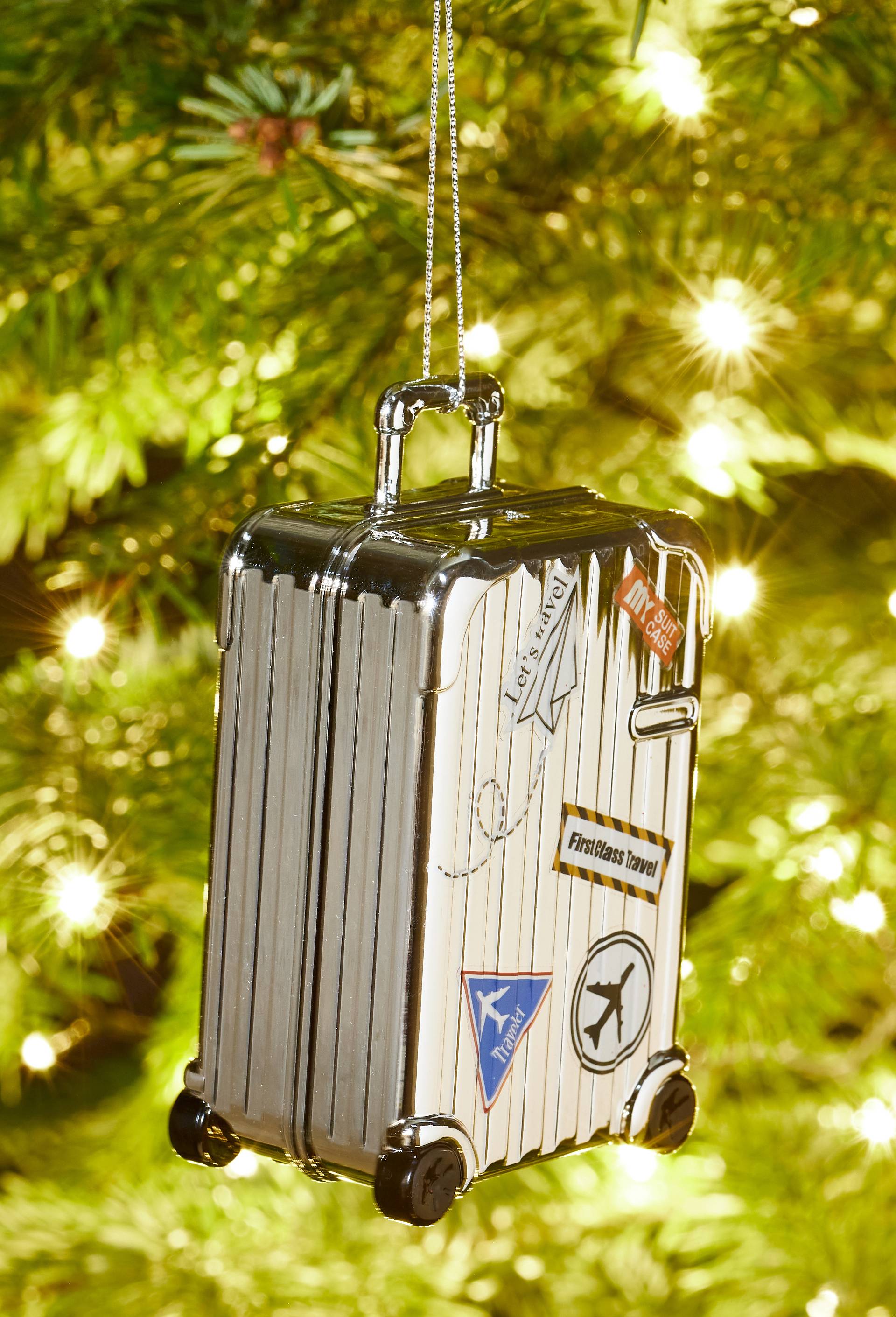 Ornement valise, H11cm, en plastique, Argent, large image number 0.0