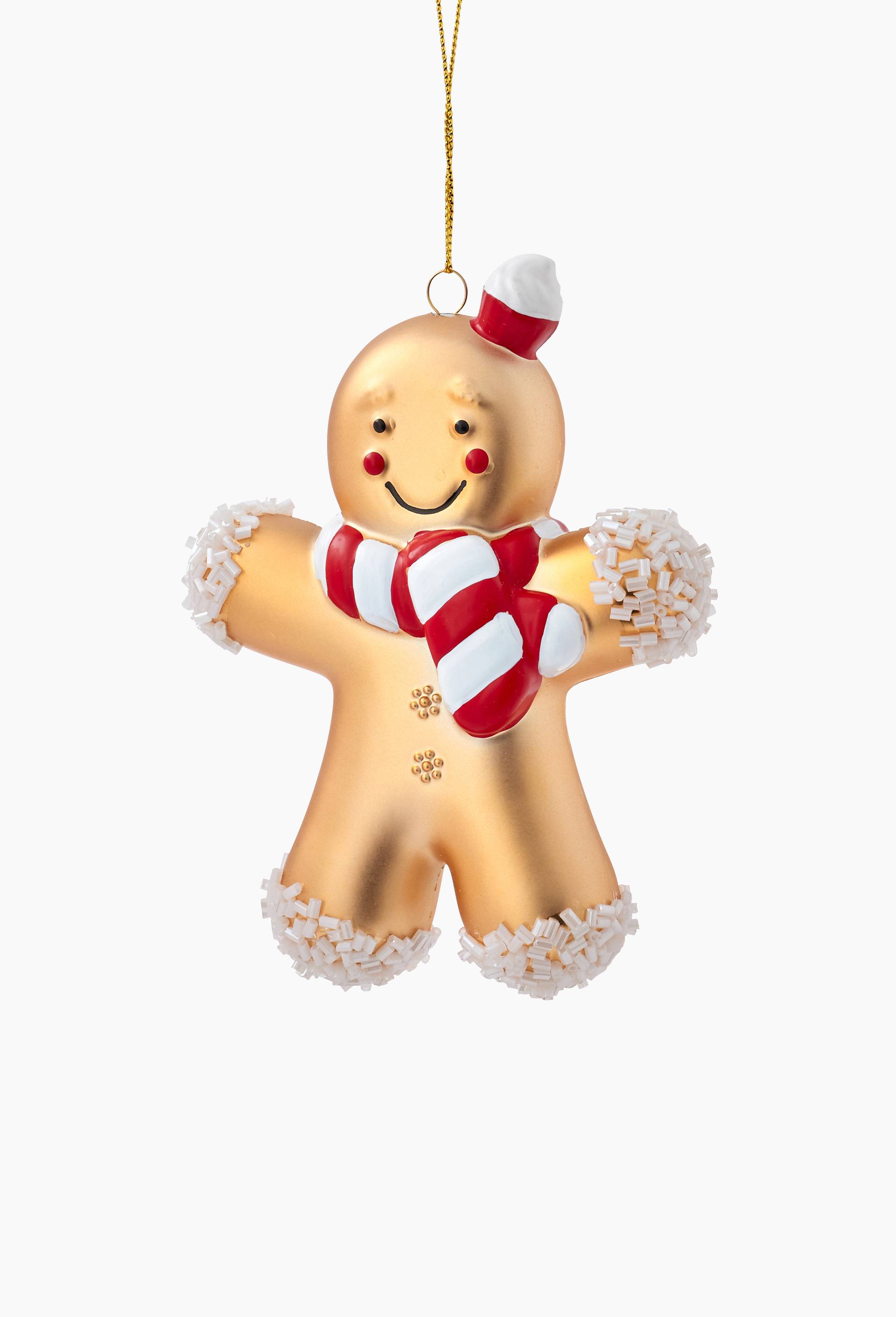 Ornement bonhomme pain d'&eacute;pice, H12cm, en plastique, Or, swatch image