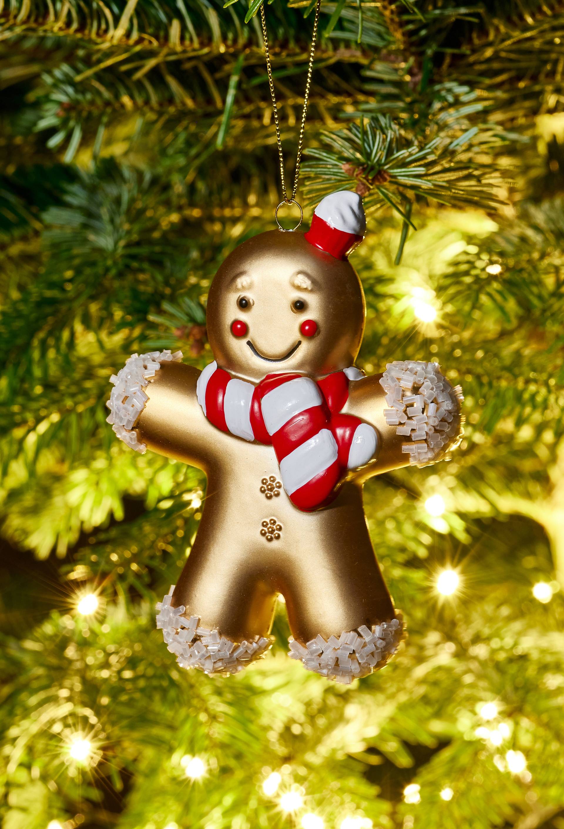 Ornement bonhomme pain d'&eacute;pice, H12cm, en plastique, Or, large image number 1