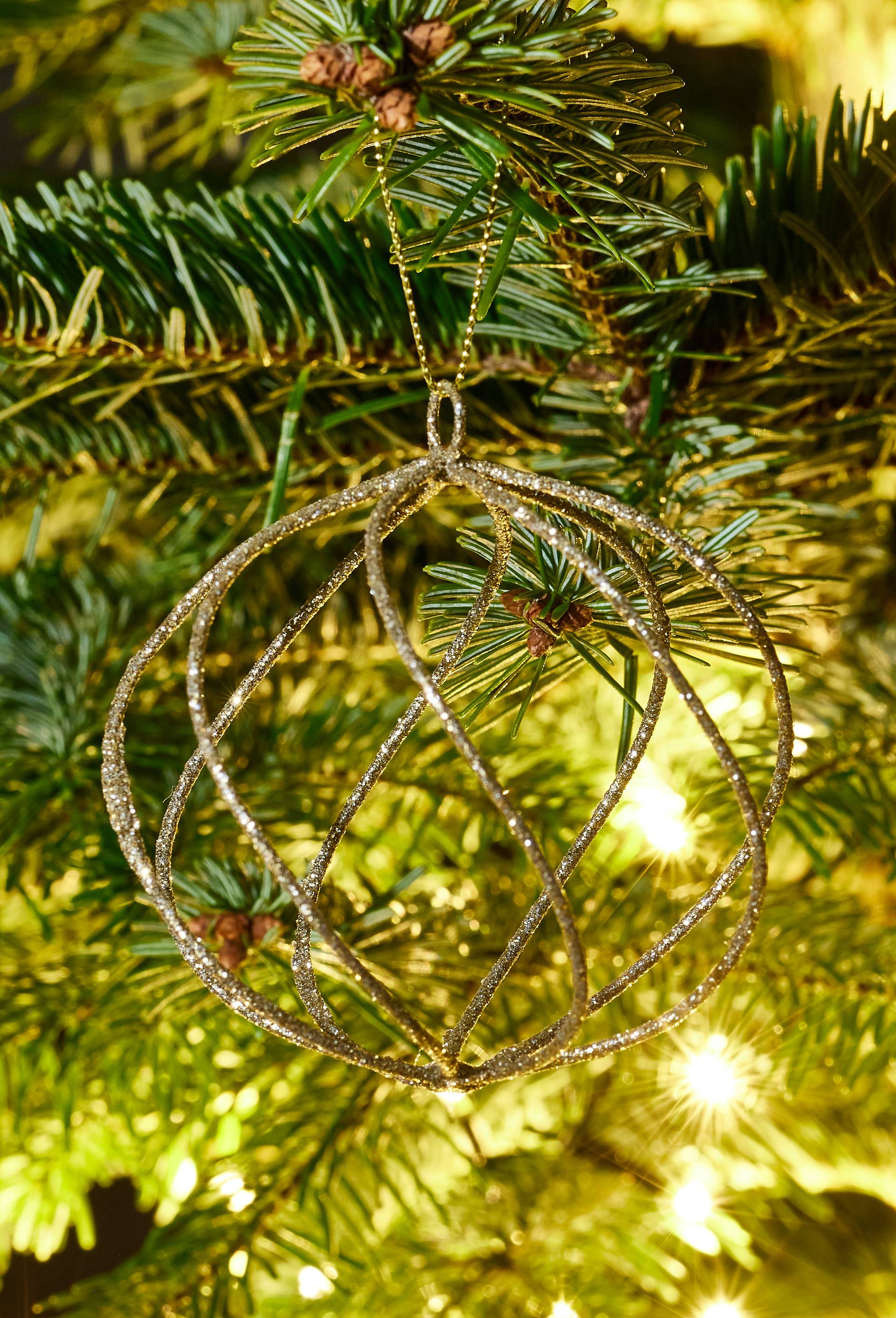 Boule twist&eacute;e, 8cm, en m&eacute;tal, Or, large image number 0