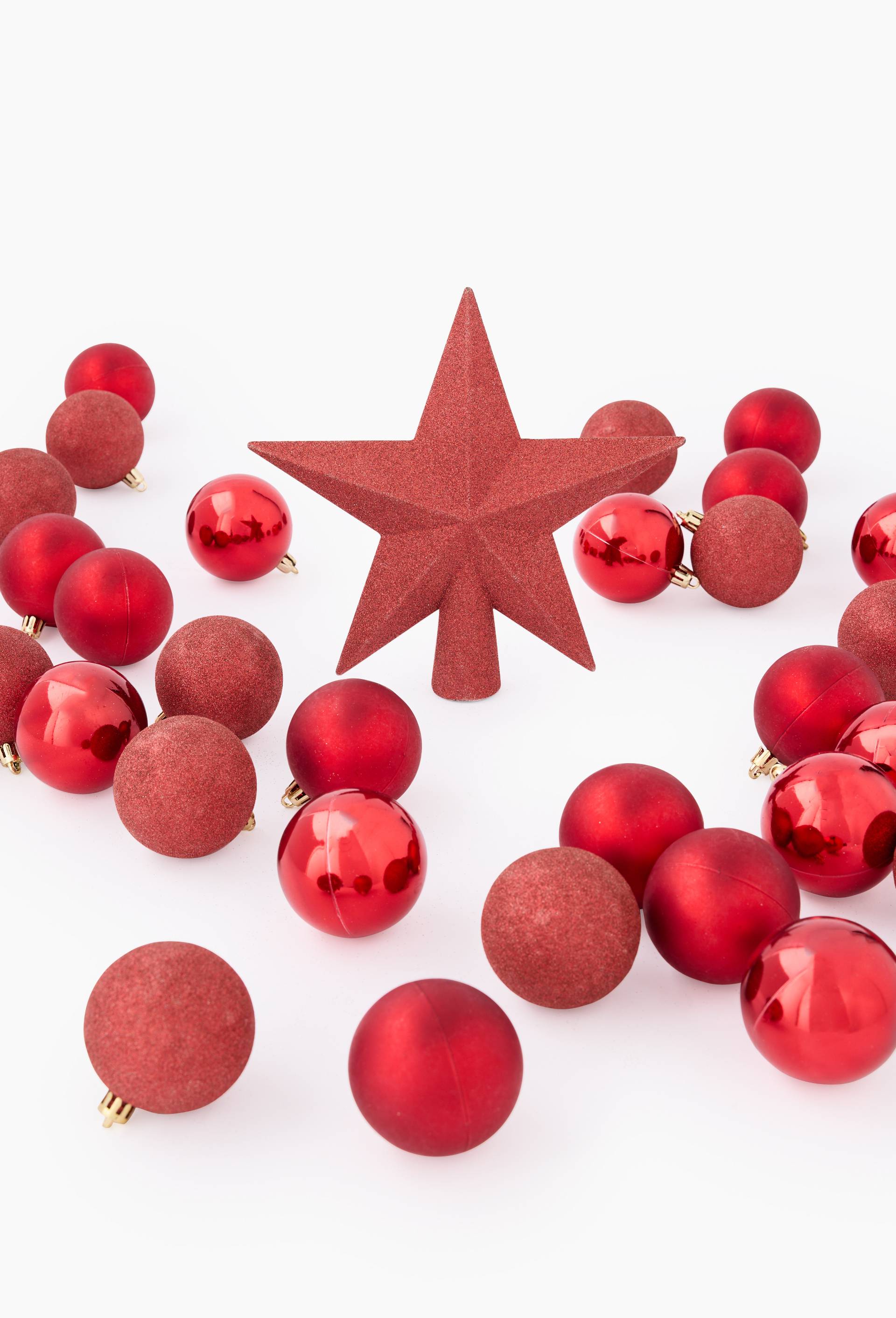 Boite 33 boules et ornements, en plastique, Rouge, large image number 1.0