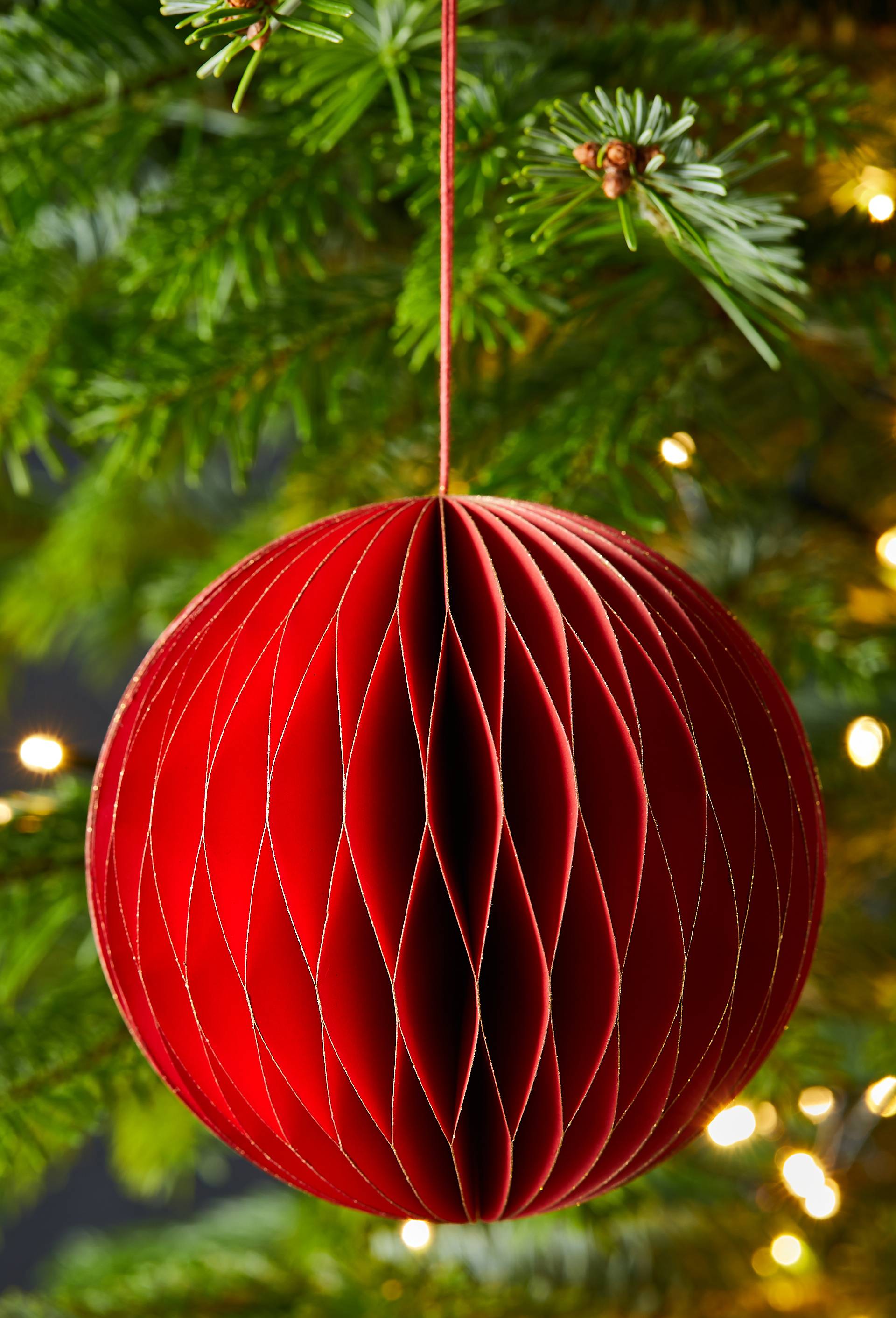 Boule ronde, 12.5CM, en papier, Rouge, large image number 1