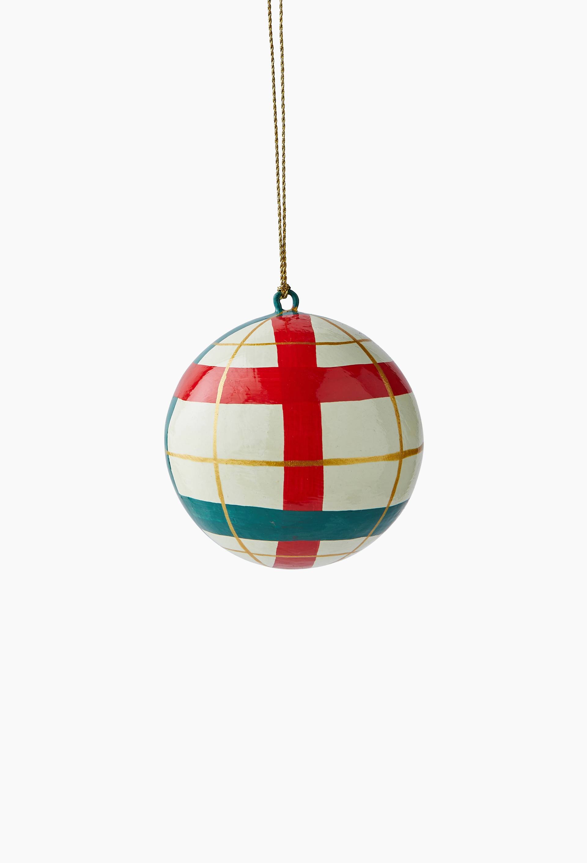 Boule peint main, 8cm, en papier recycl&eacute;, Vert fonc&eacute;, large image number 1