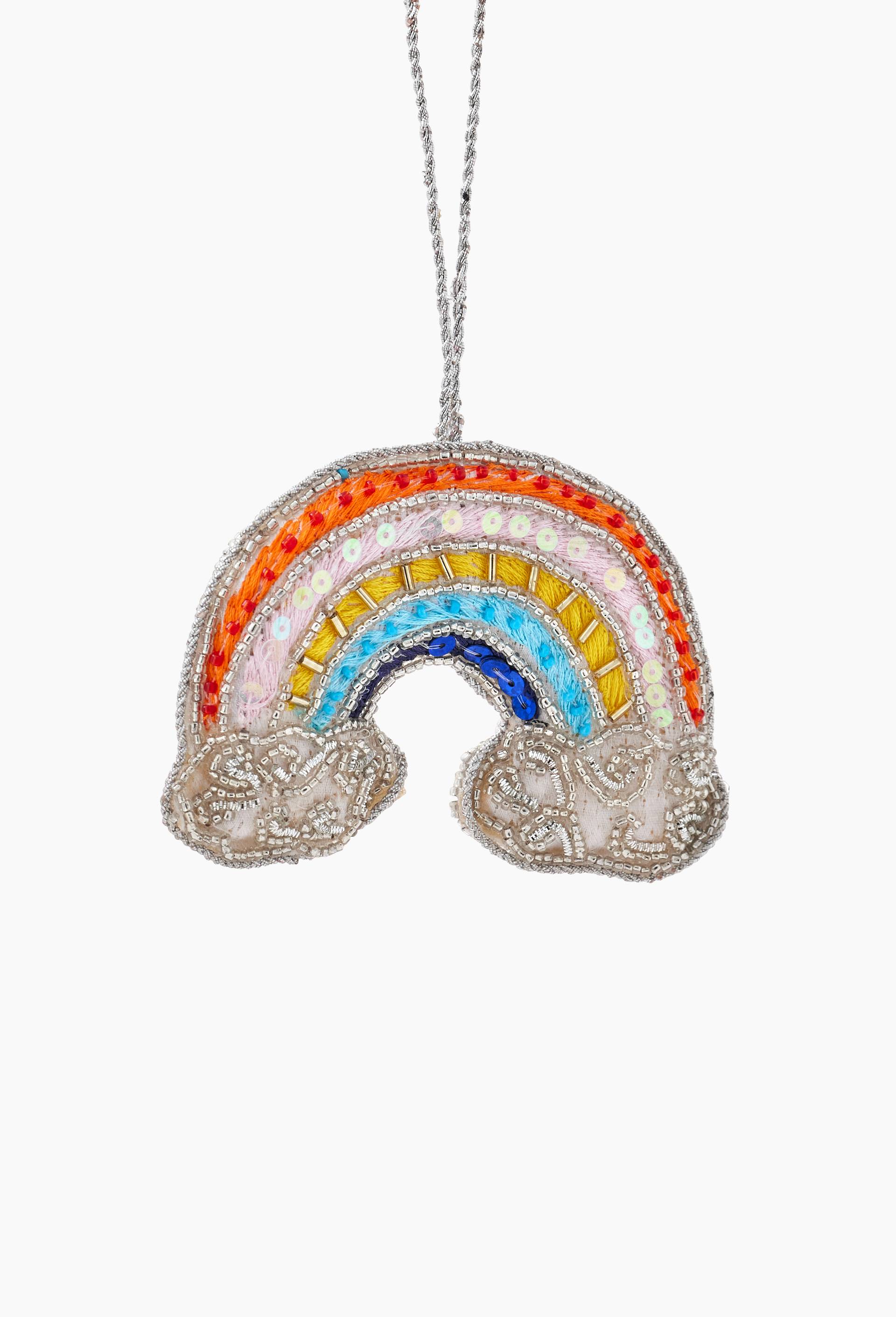 Ornement arc-en-ciel, 12cm, en tissu perl&eacute;, Multicolore, large image number 0
