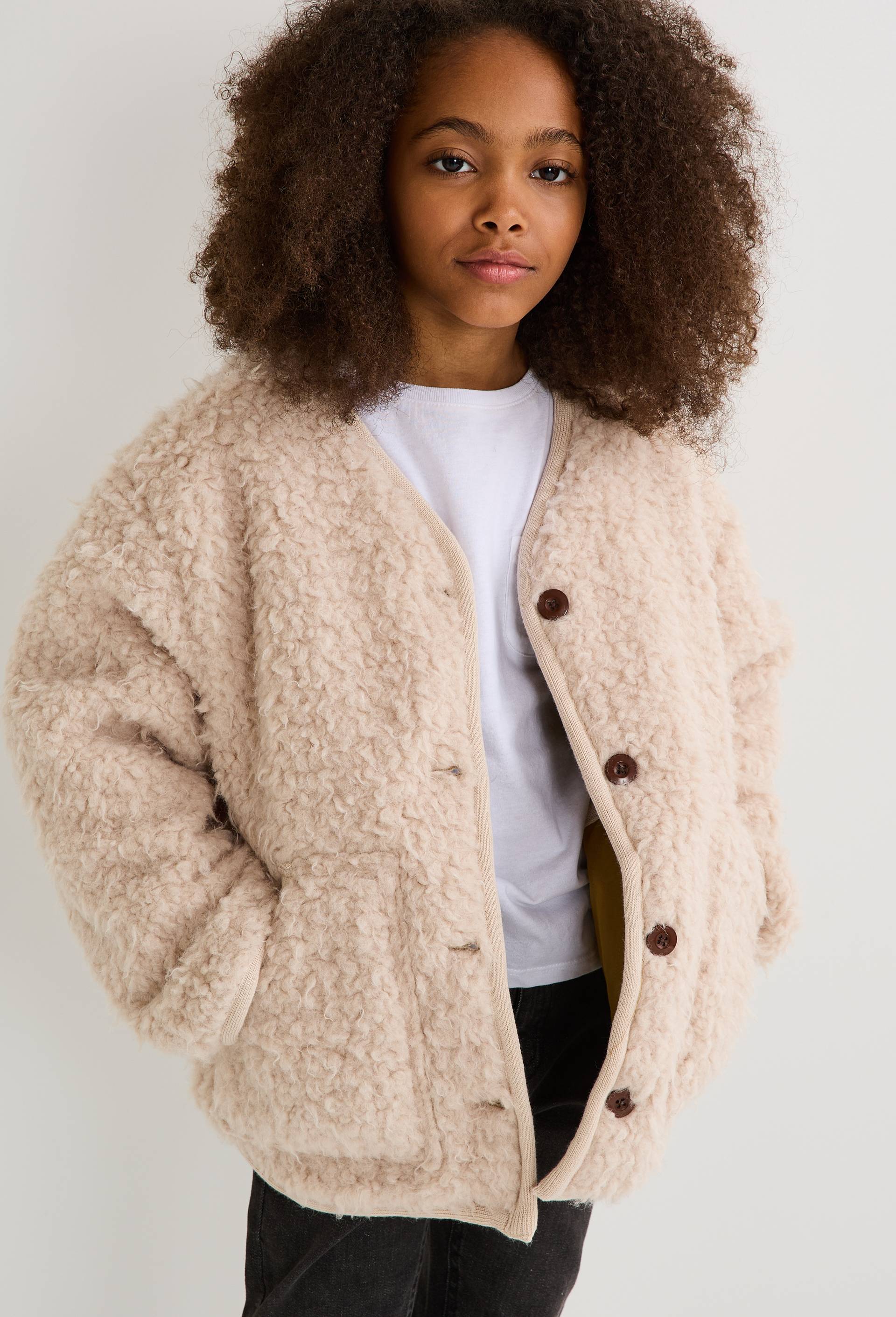 Veste r&eacute;versible doubl&eacute;e effet mouton, Beige clair, large image number 0