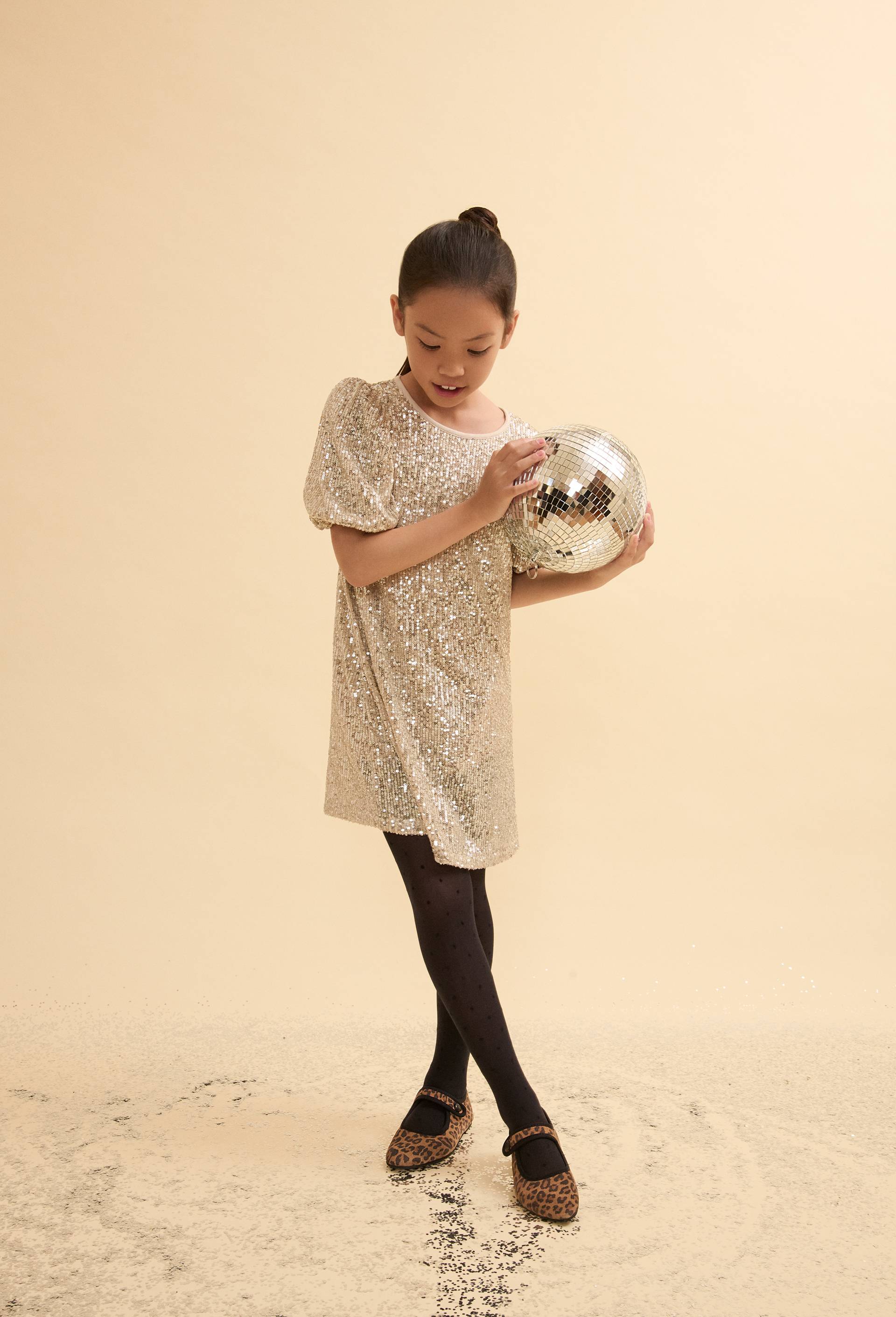 Robe courte &agrave; sequins, Beige clair, large image number 0.0