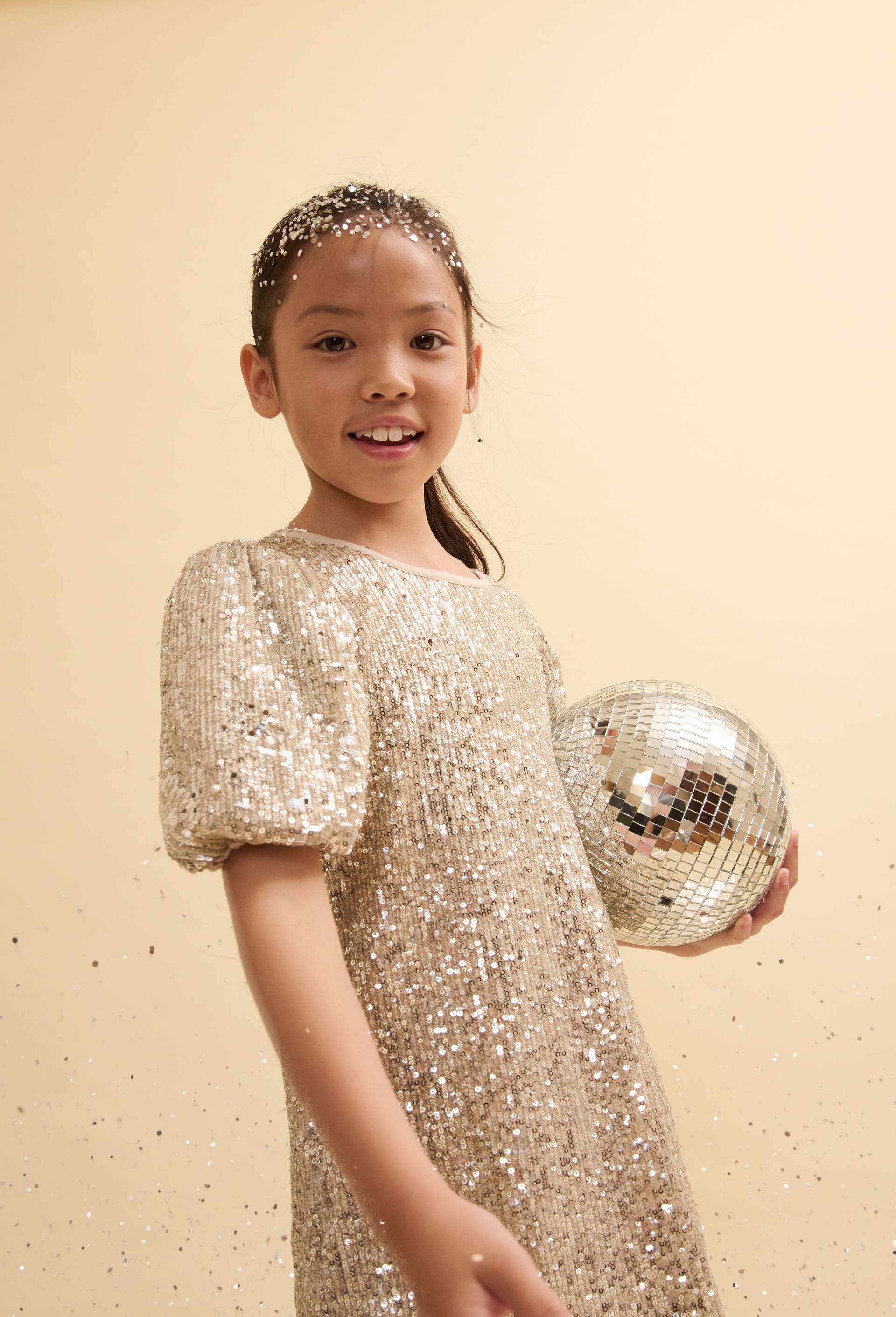 Robe courte &agrave; sequins, Beige clair, large image number 1
