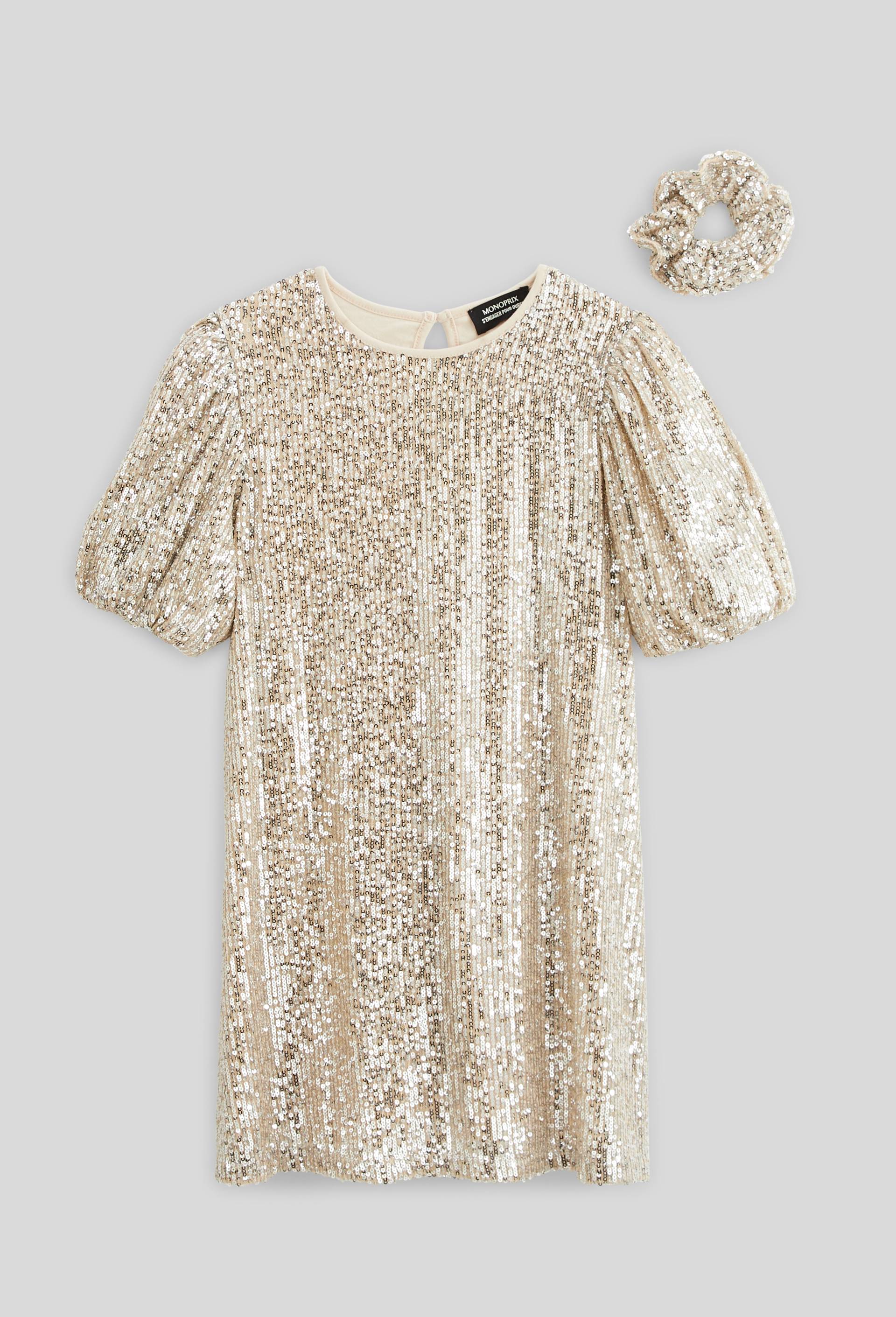 Robe courte &agrave; sequins, Beige clair, large image number 3
