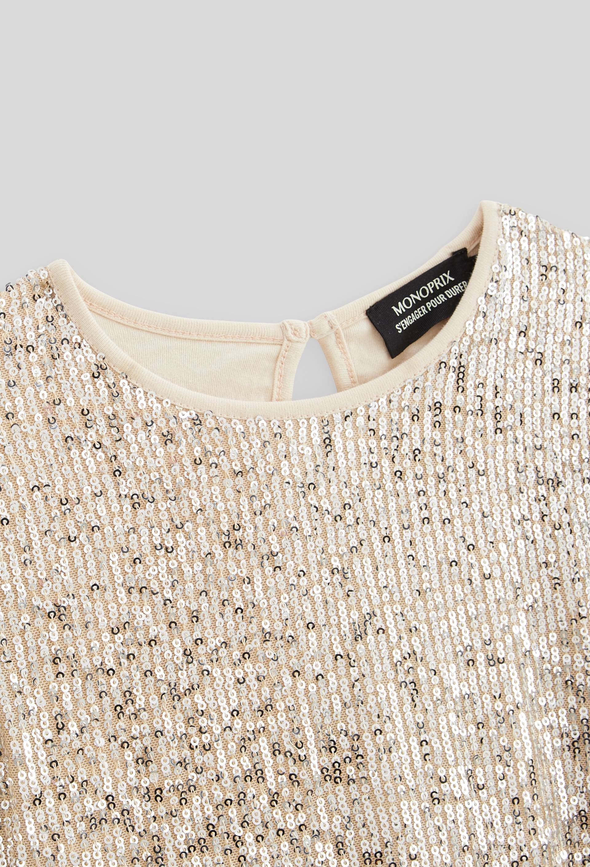 Robe courte &agrave; sequins, Beige clair, large image number 5.0