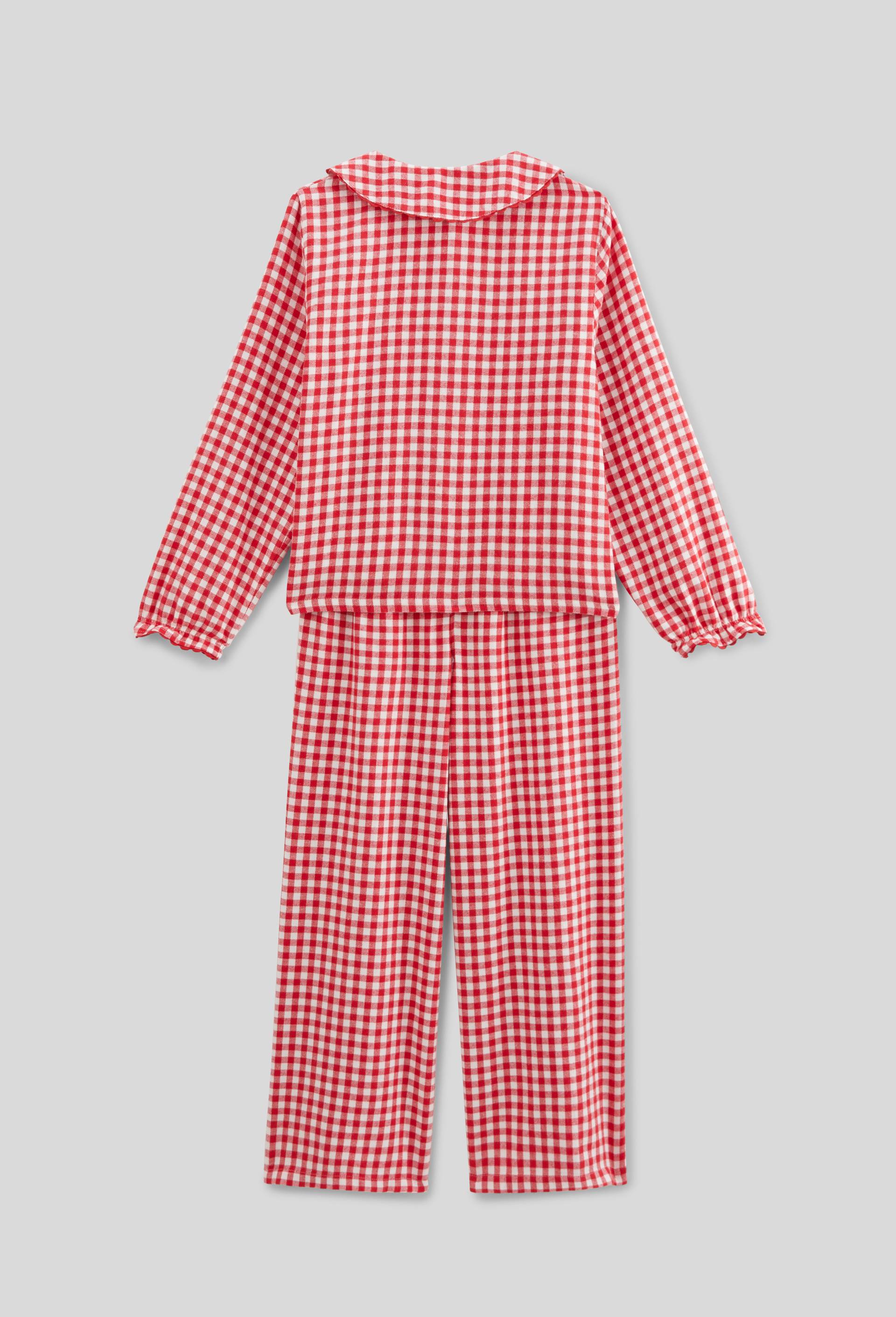 Pyjama manches longues col claudine &agrave; carreaux en coton, Rouge, large image number 1