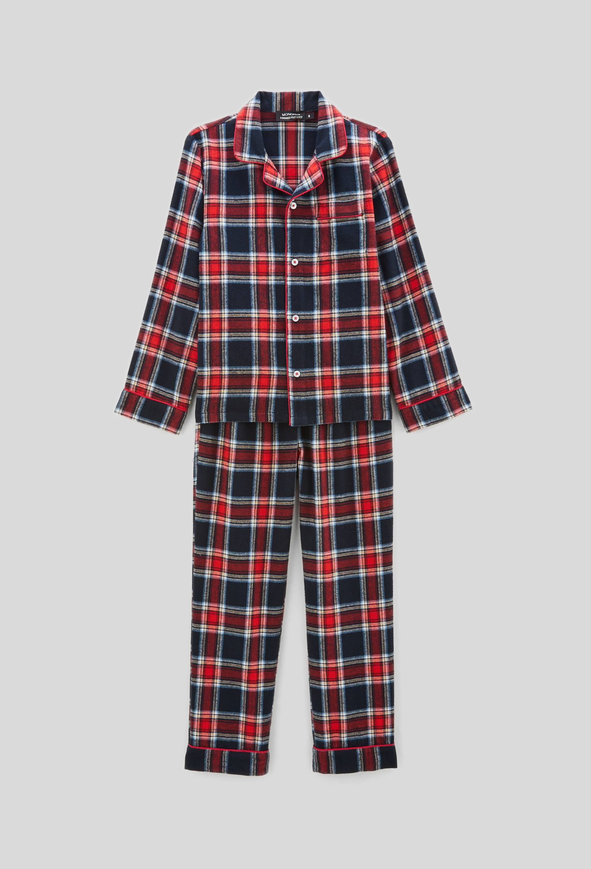 Pyjama chemise manches longues &agrave; carreaux en coton BIO, Rouge, large image number 0.0