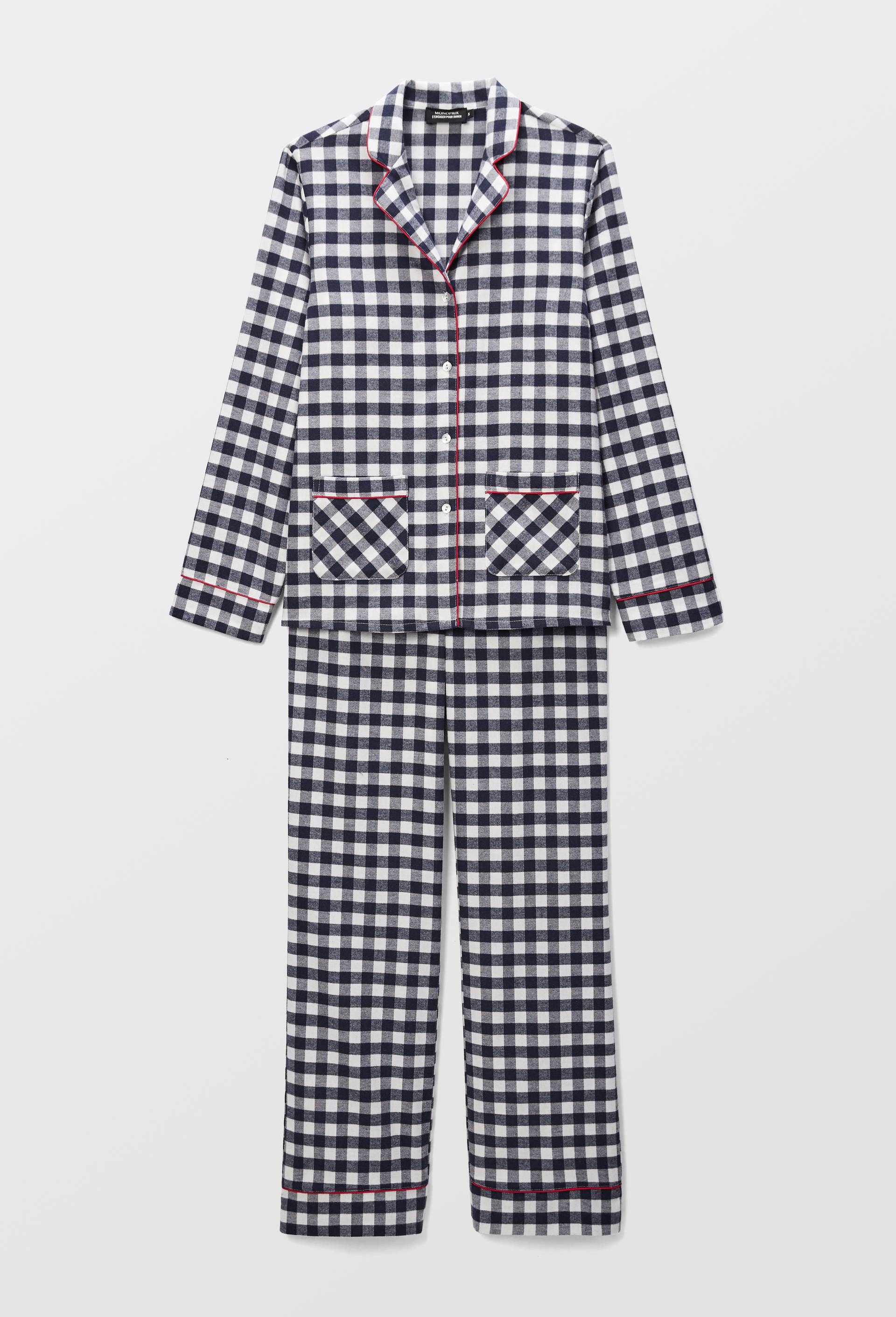 Pyjama en flanelle de coton BIO &agrave; carreaux vichy, Ecru, large image number 2.0