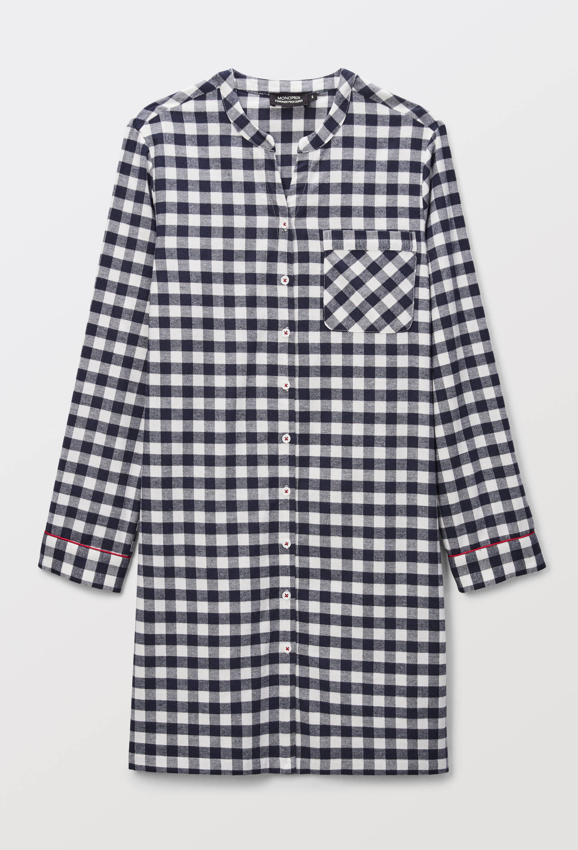 Chemise de nuit en flanelle &agrave; carreaux vichy en coton BIO, Ecru, large image number 2