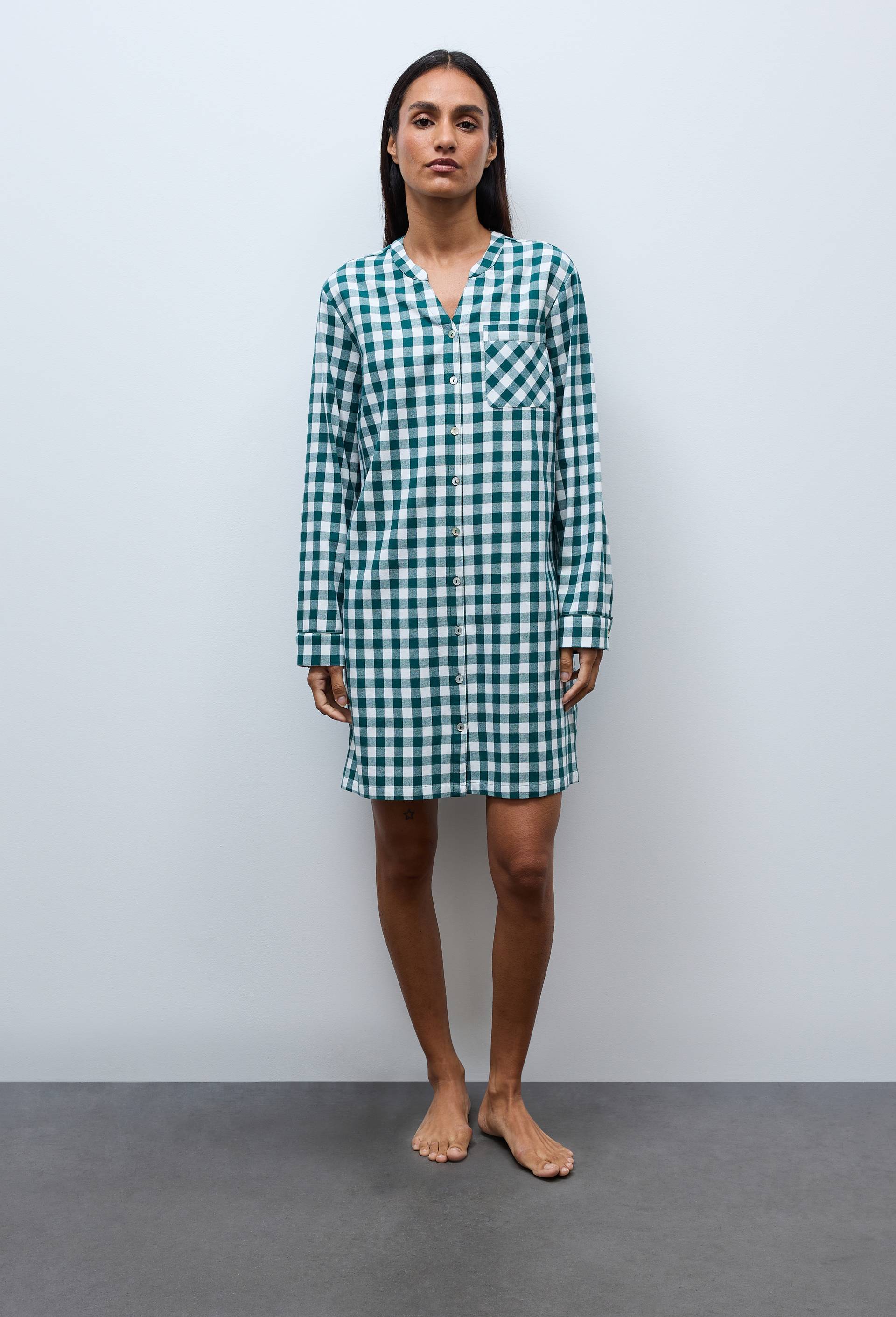 Chemise de nuit en flanelle &agrave; carreaux vichy en coton BIO, Vert fonc&eacute;, swatch image