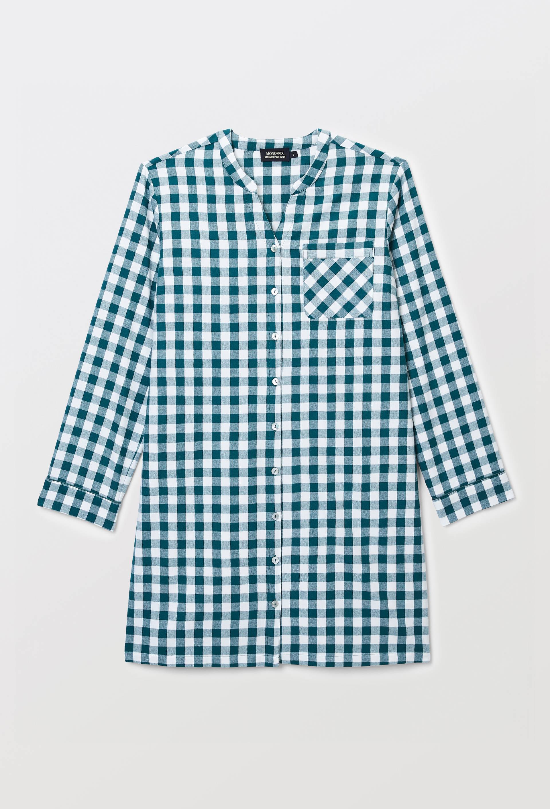 Chemise de nuit en flanelle &agrave; carreaux vichy en coton BIO, Vert fonc&eacute;, large image number 2