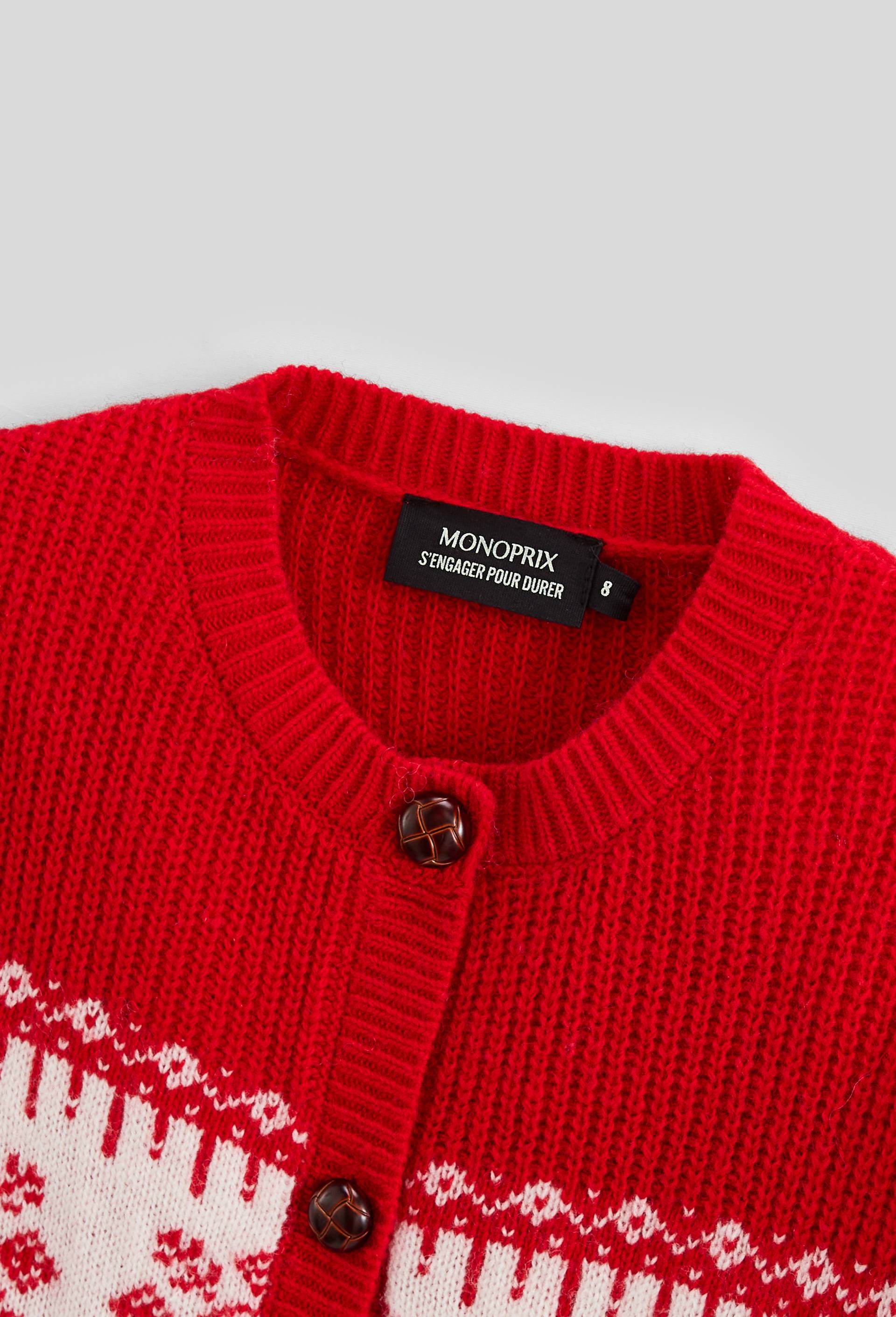 Cardigan &agrave; motifs en jacquard, Rouge, large image number 2