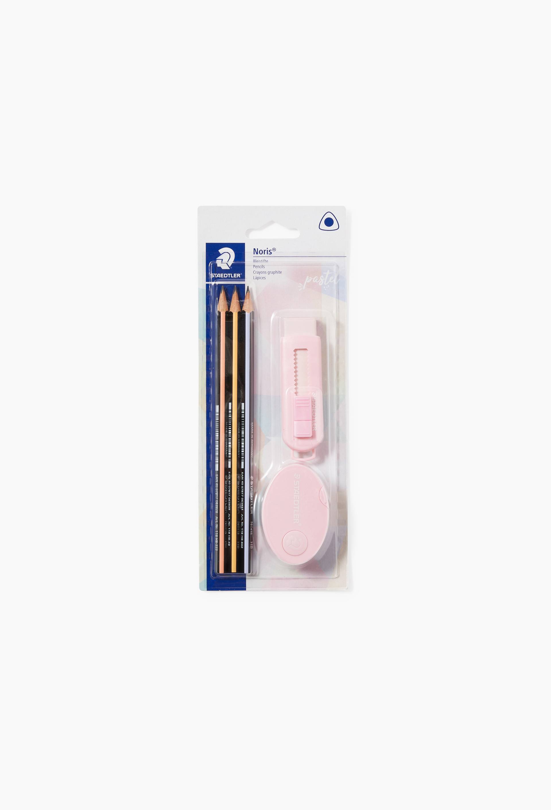 3 Crayons &agrave; papier, 1 gomme + 1 taille crayon pastel, Multicolore, large image number 0