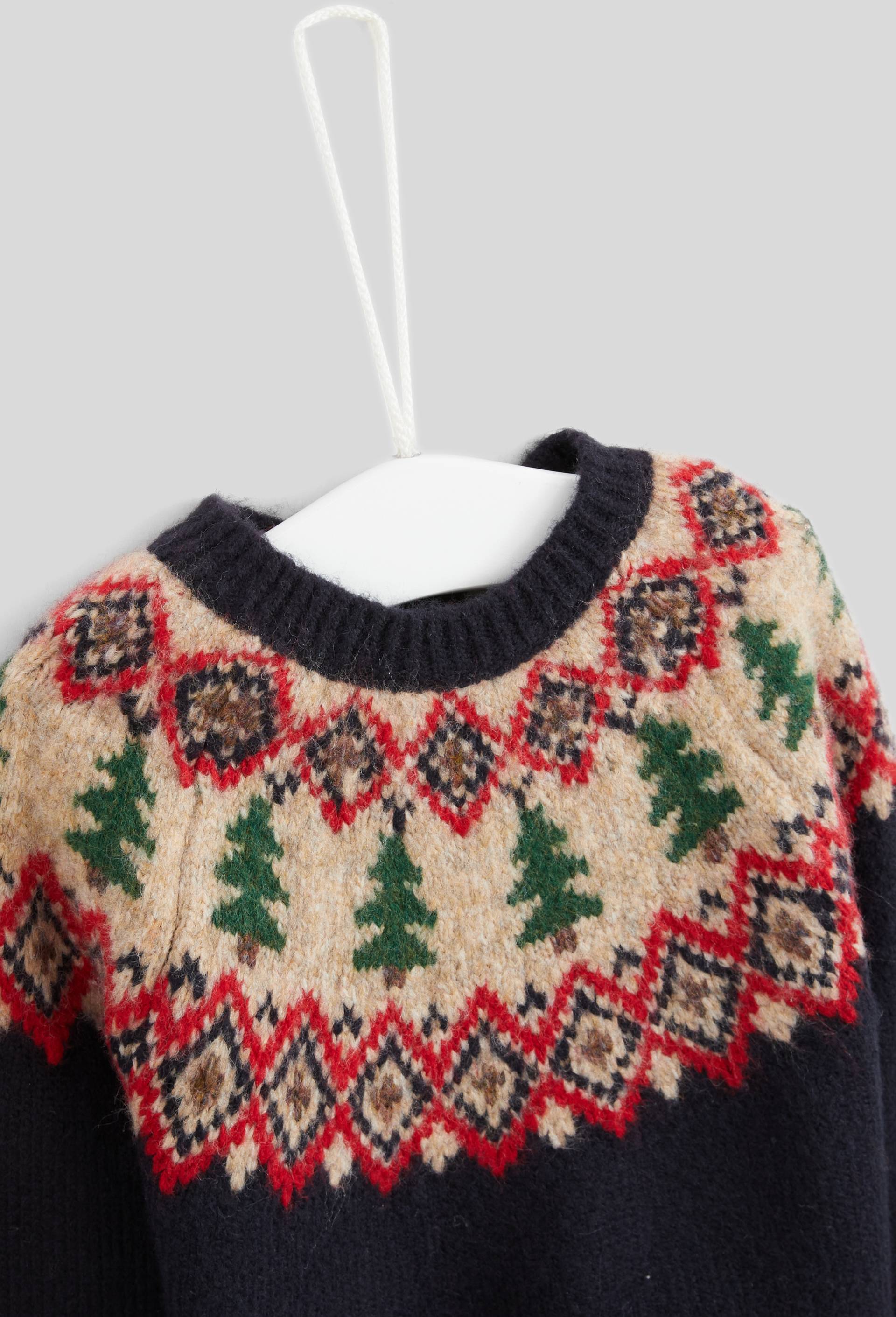 Pull manches longues col rond en jacquard avec motifs sapins, certifi&eacute; OEKO-TEX, Bleu fonc&eacute;, large image number 2.0
