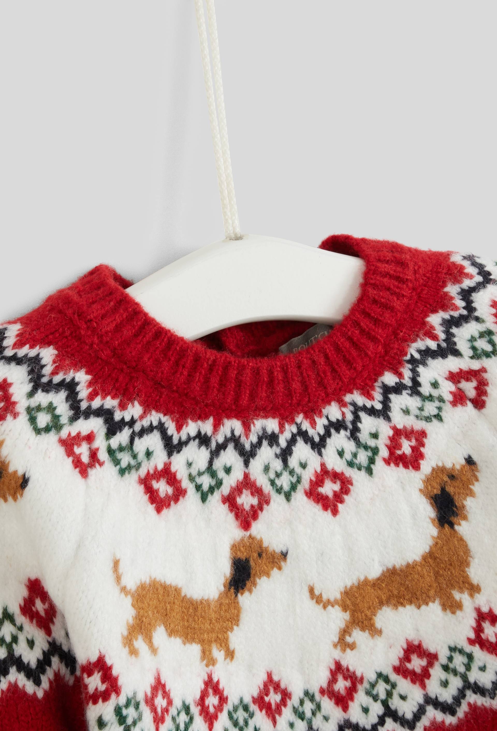 Pull manches longues col rond en jacquard avec motifs chiens, certifi&eacute; OEKO-TEX, Rouge, large image number 2