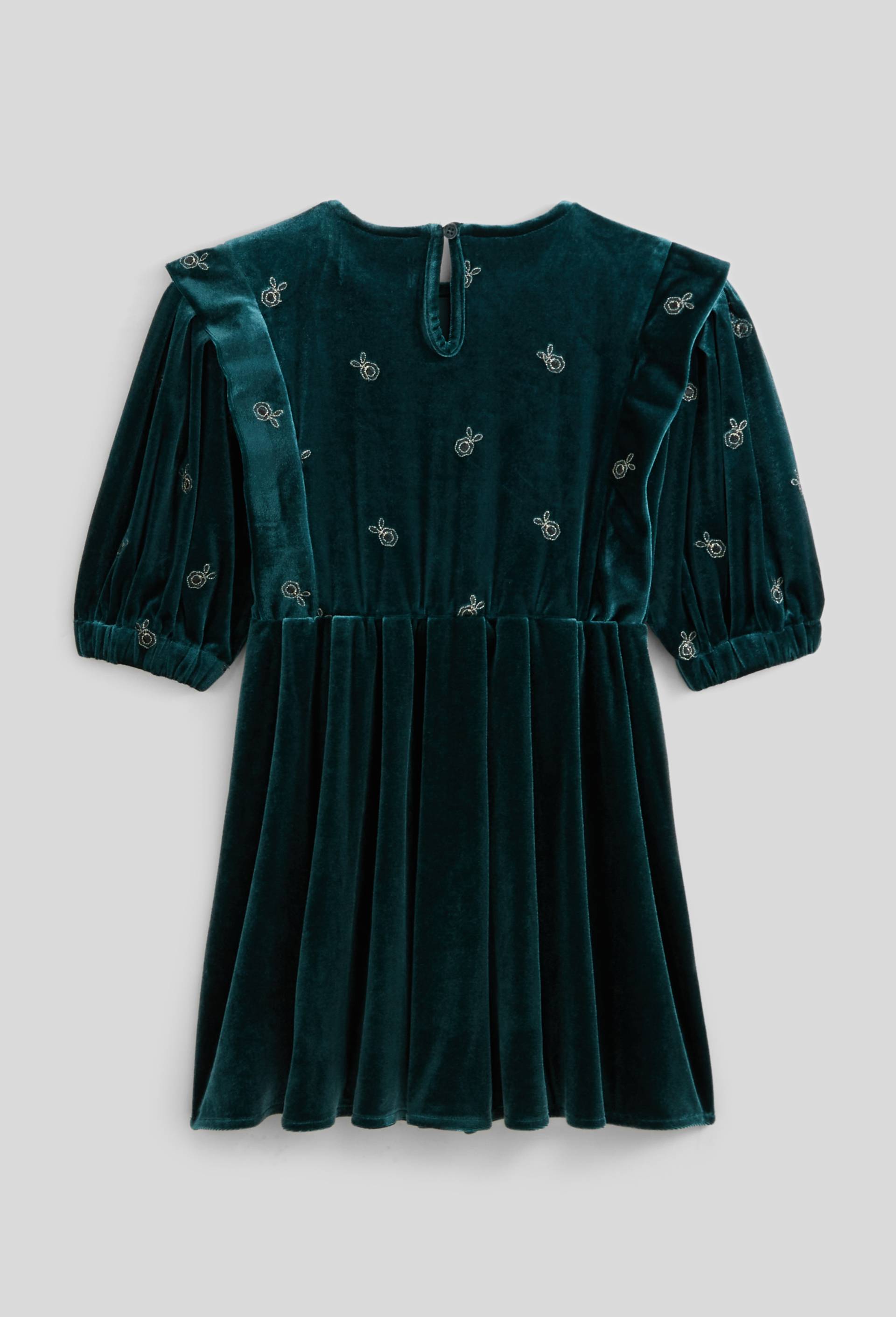 Robe en velours brode VERT FONCE pour enfant MONOPRIX