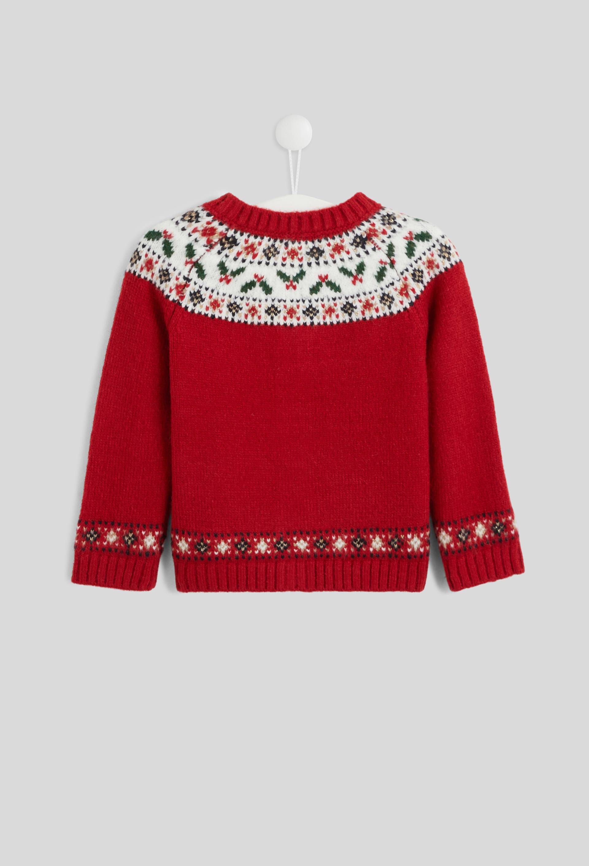 Cardigan manches longues col rond en jacquard, certifi&eacute; OEKO-TEX, Rouge, large image number 1