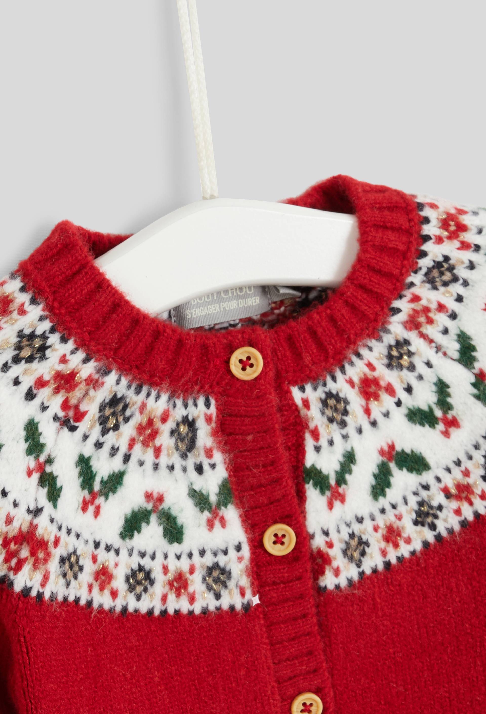 Cardigan manches longues col rond en jacquard, certifi&eacute; OEKO-TEX, Rouge, large image number 2