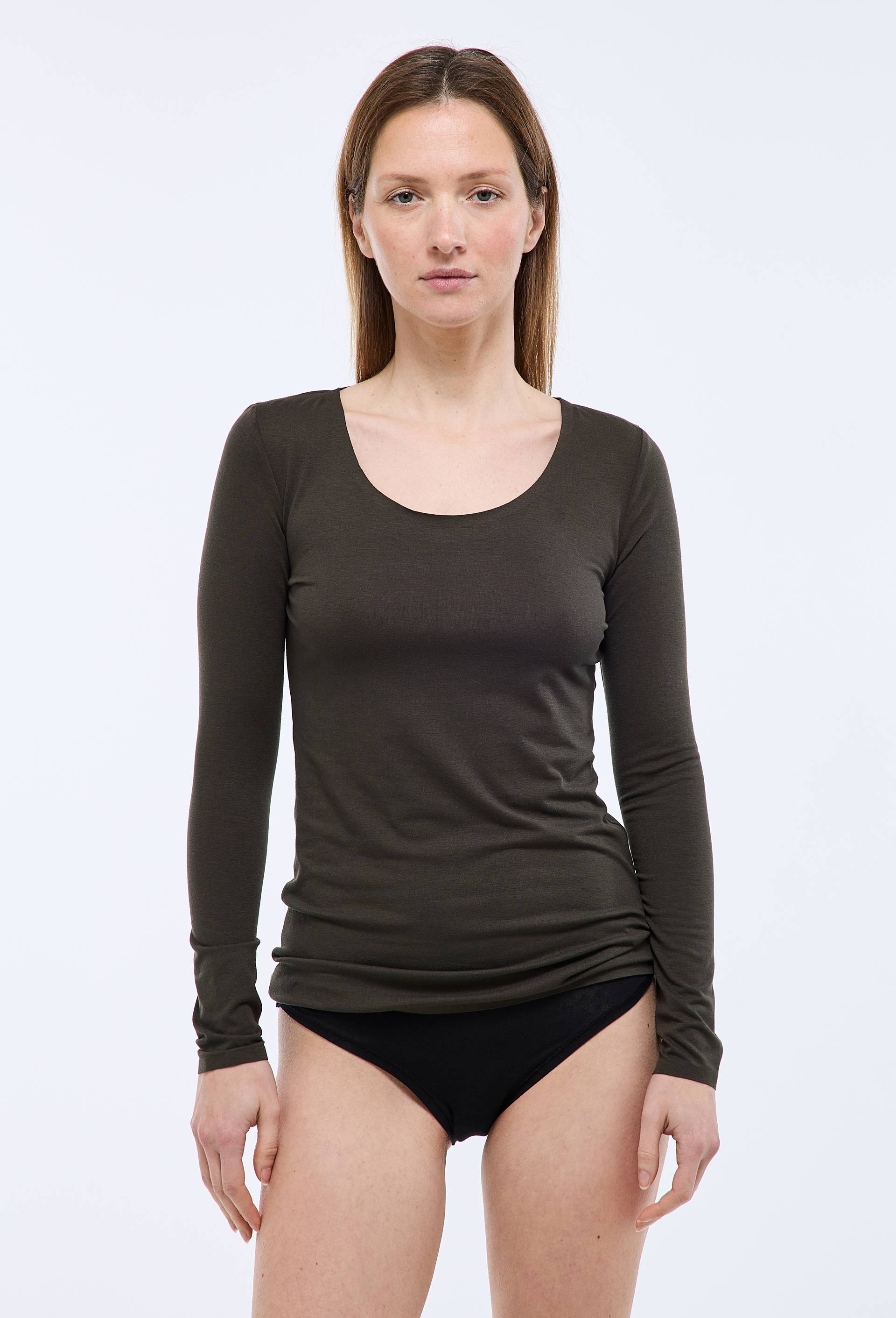 T-shirt manches longues finitions invisibles, Vert fonc&eacute;, large image number 0.0