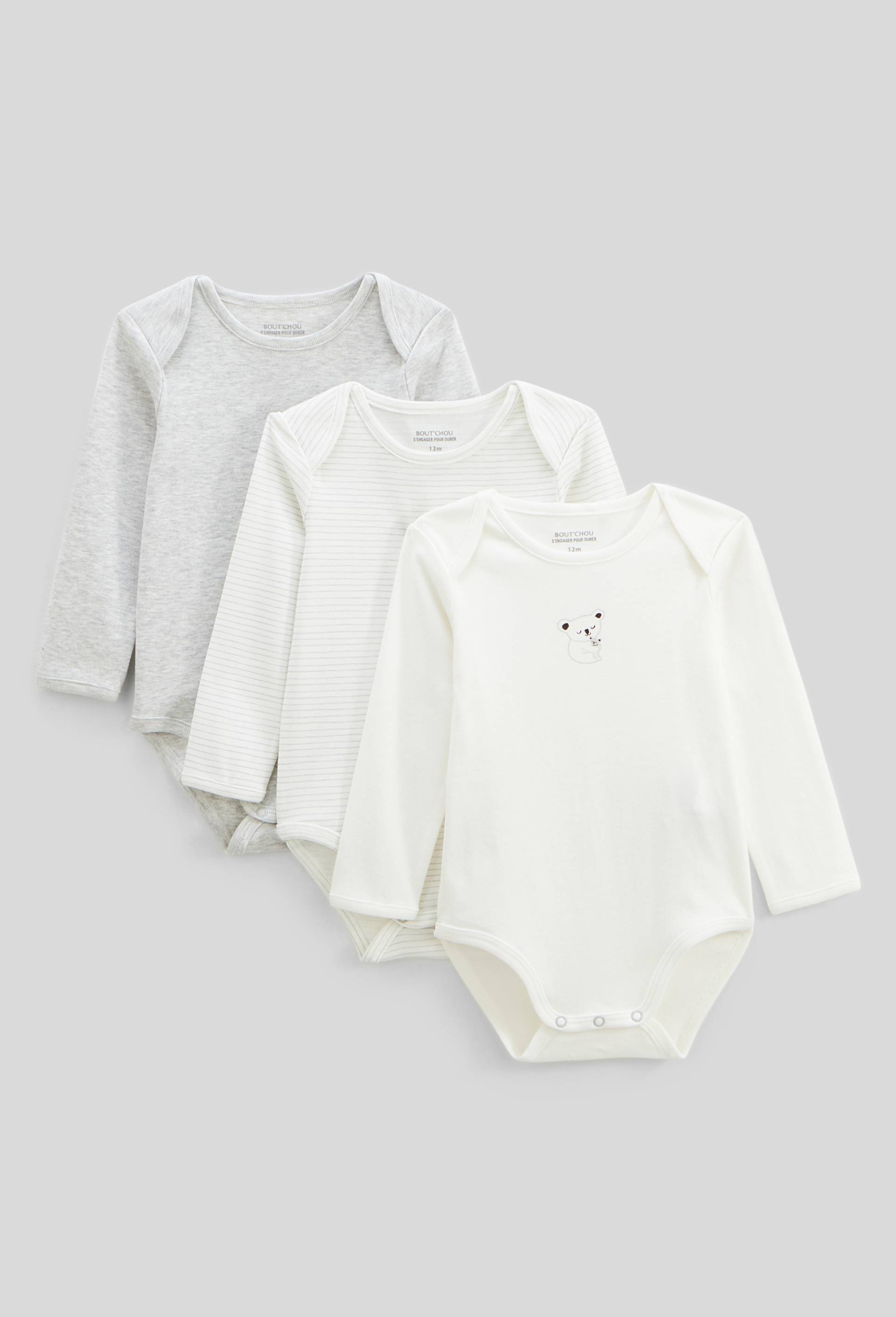Lot de 3 bodies manches longues uni en coton BIO GOTS, Blanc, large image number 0.0