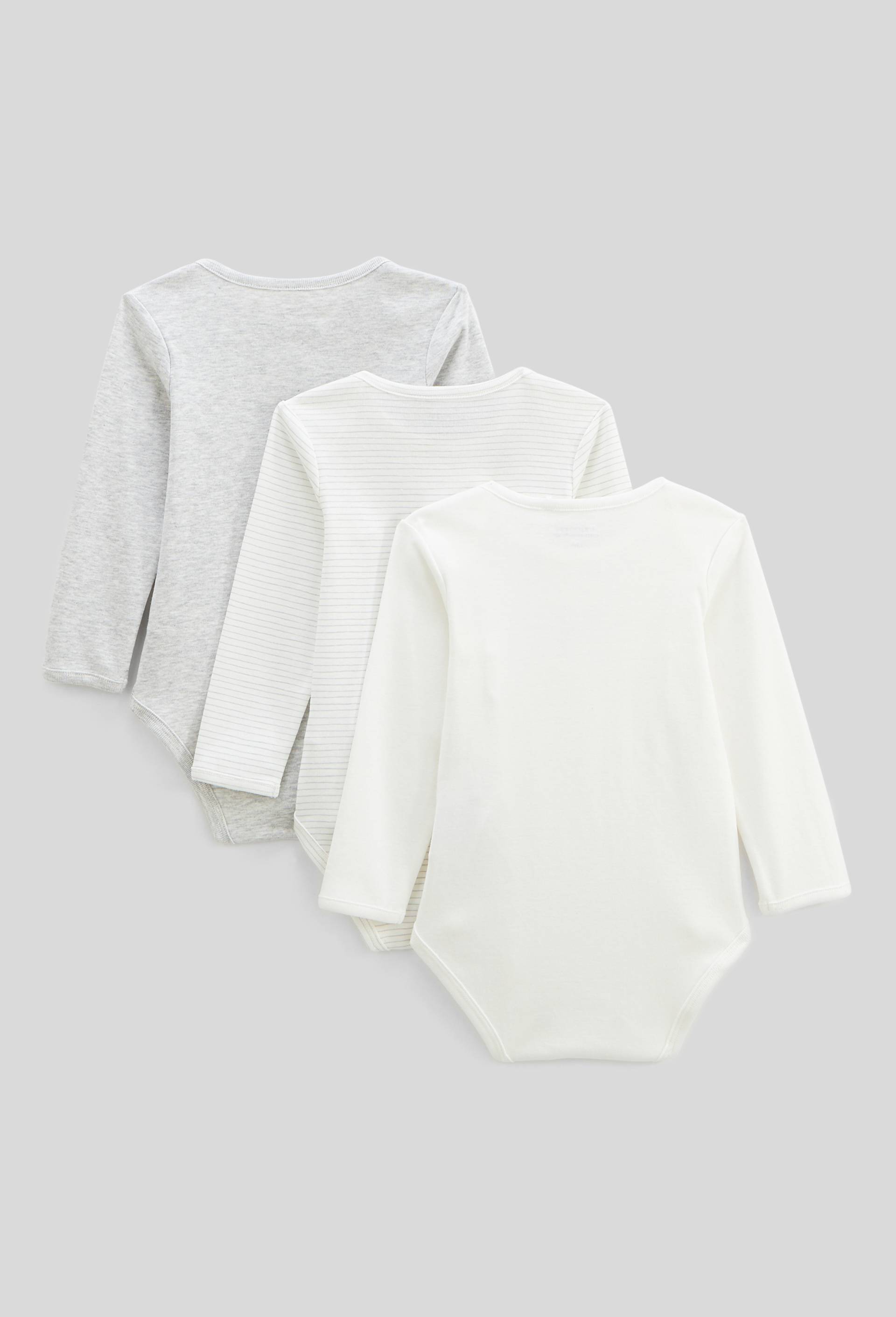 Lot de 3 bodies manches longues uni en coton BIO GOTS, Blanc, large image number 1