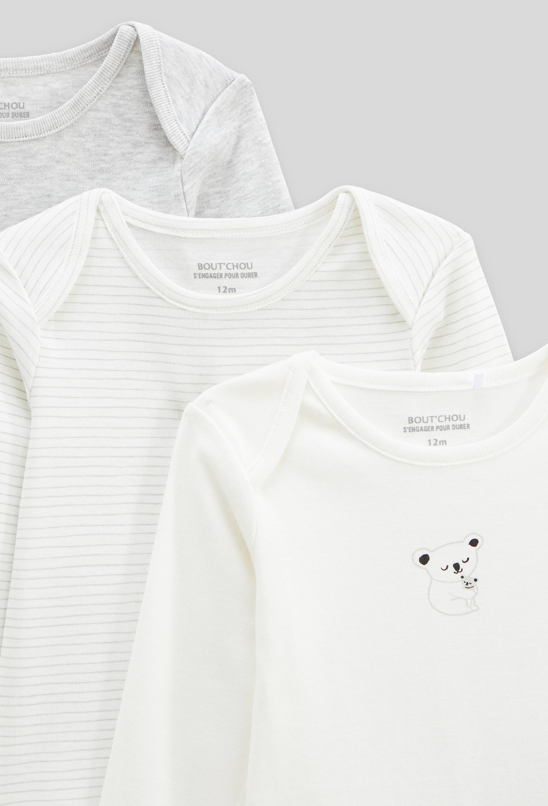 Lot de 3 bodies manches longues uni en coton BIO GOTS, Blanc, large image number 2