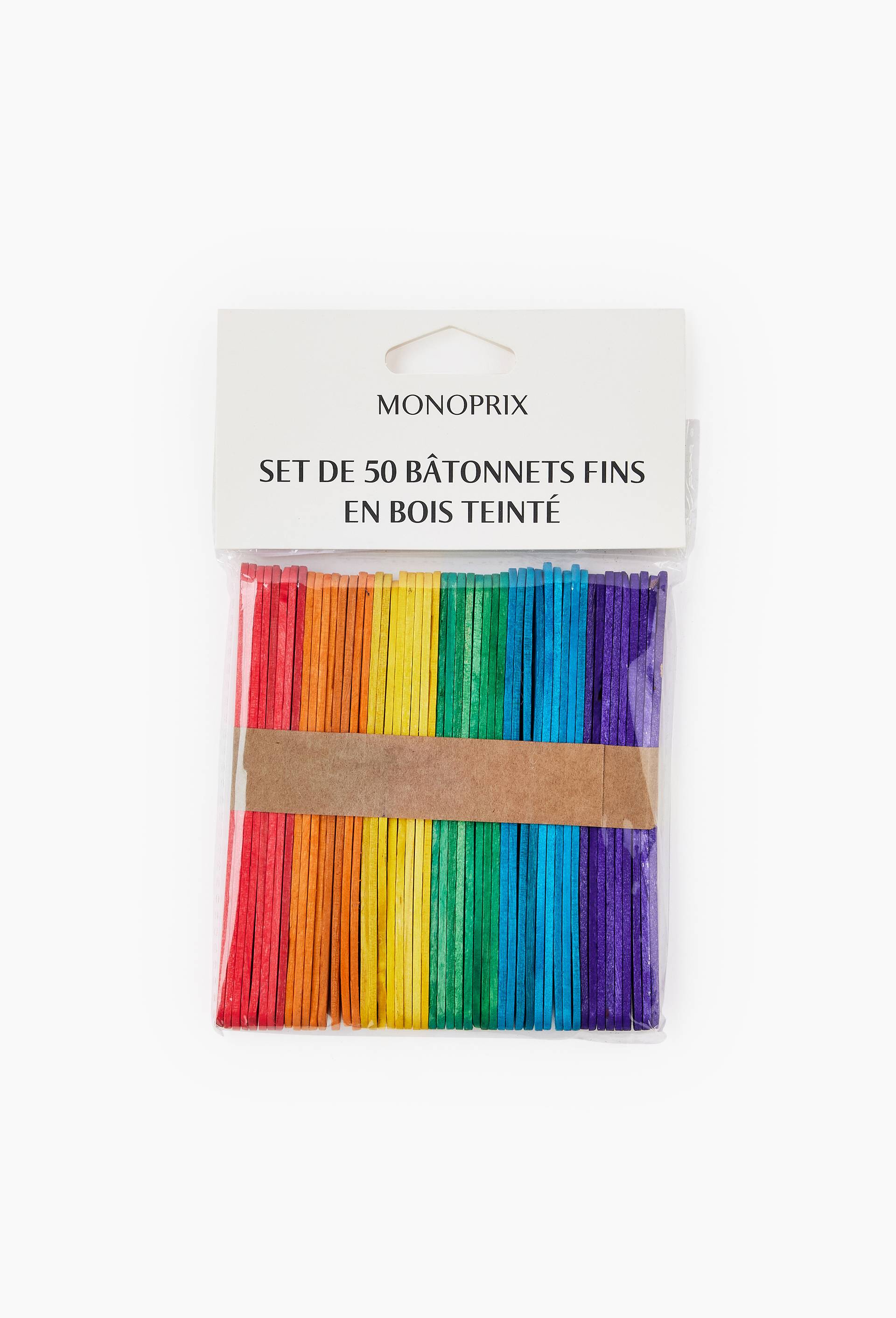 50 b&acirc;tonnets fins en bois teint&eacute;, Multicolore, large image number 0