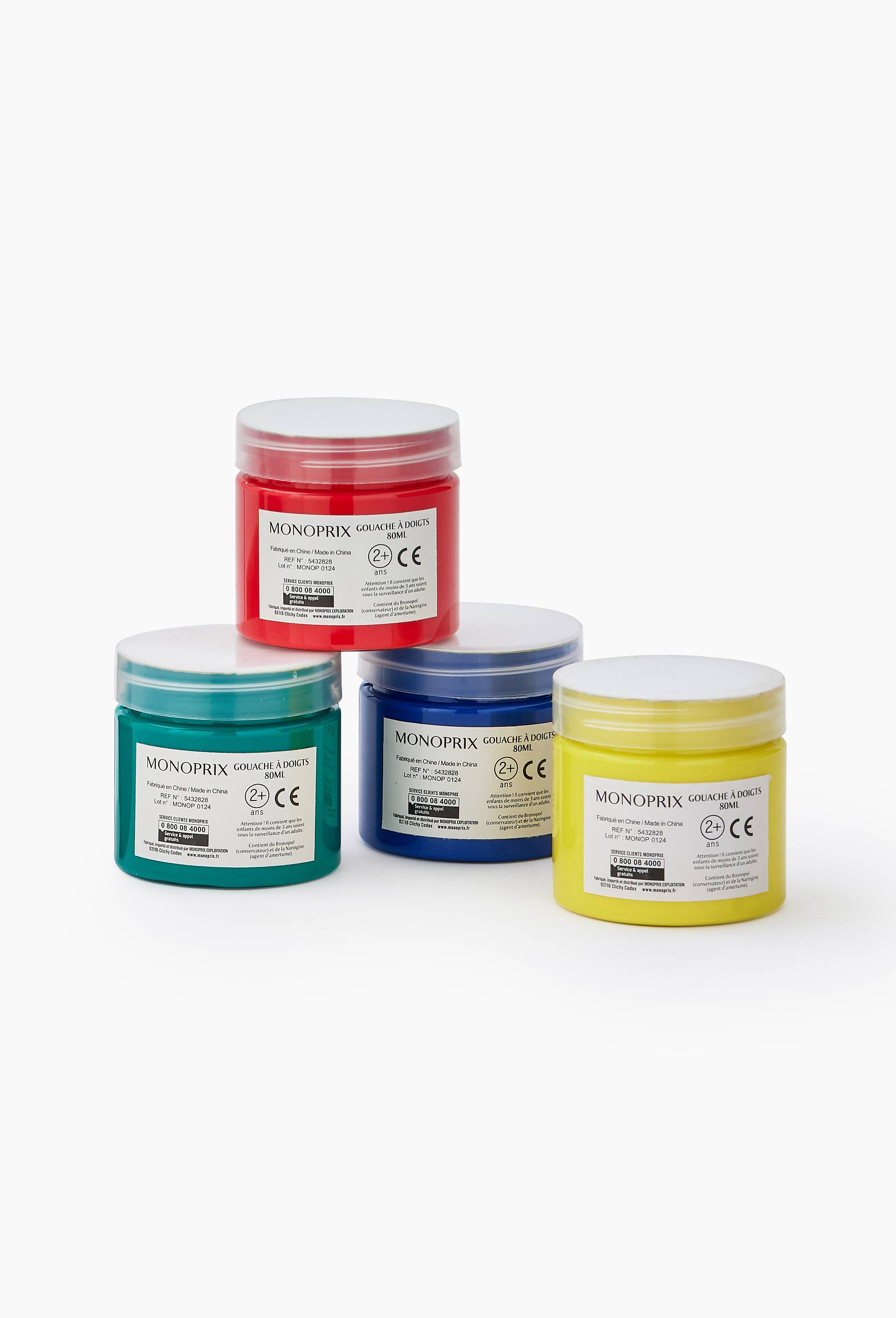 4 pots de gouache &agrave; doigts - 80 ml, Multicolore, large image number 0.0