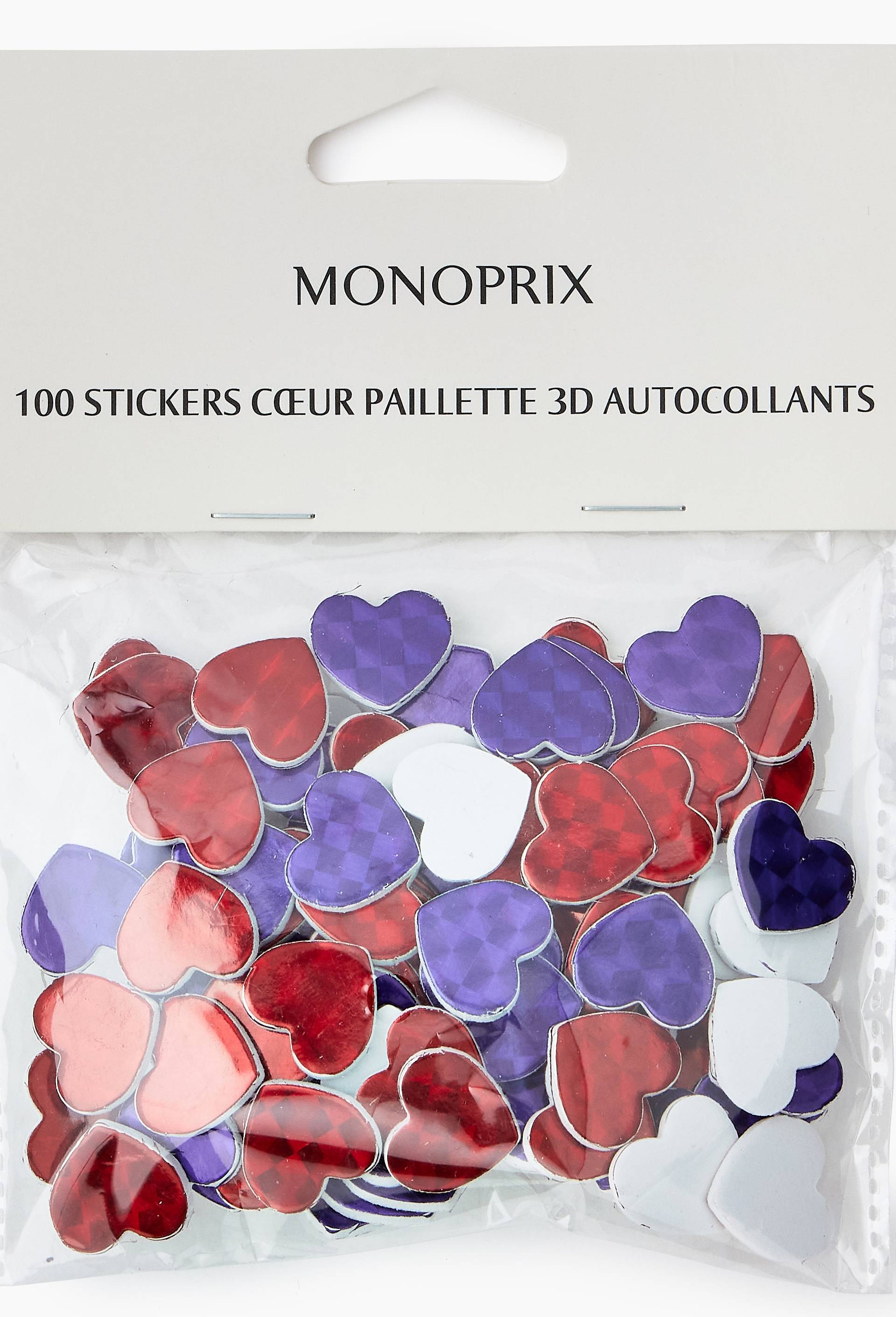 100 Stickers coeur paillette 3D autocollants, Multicolore, large image number 1
