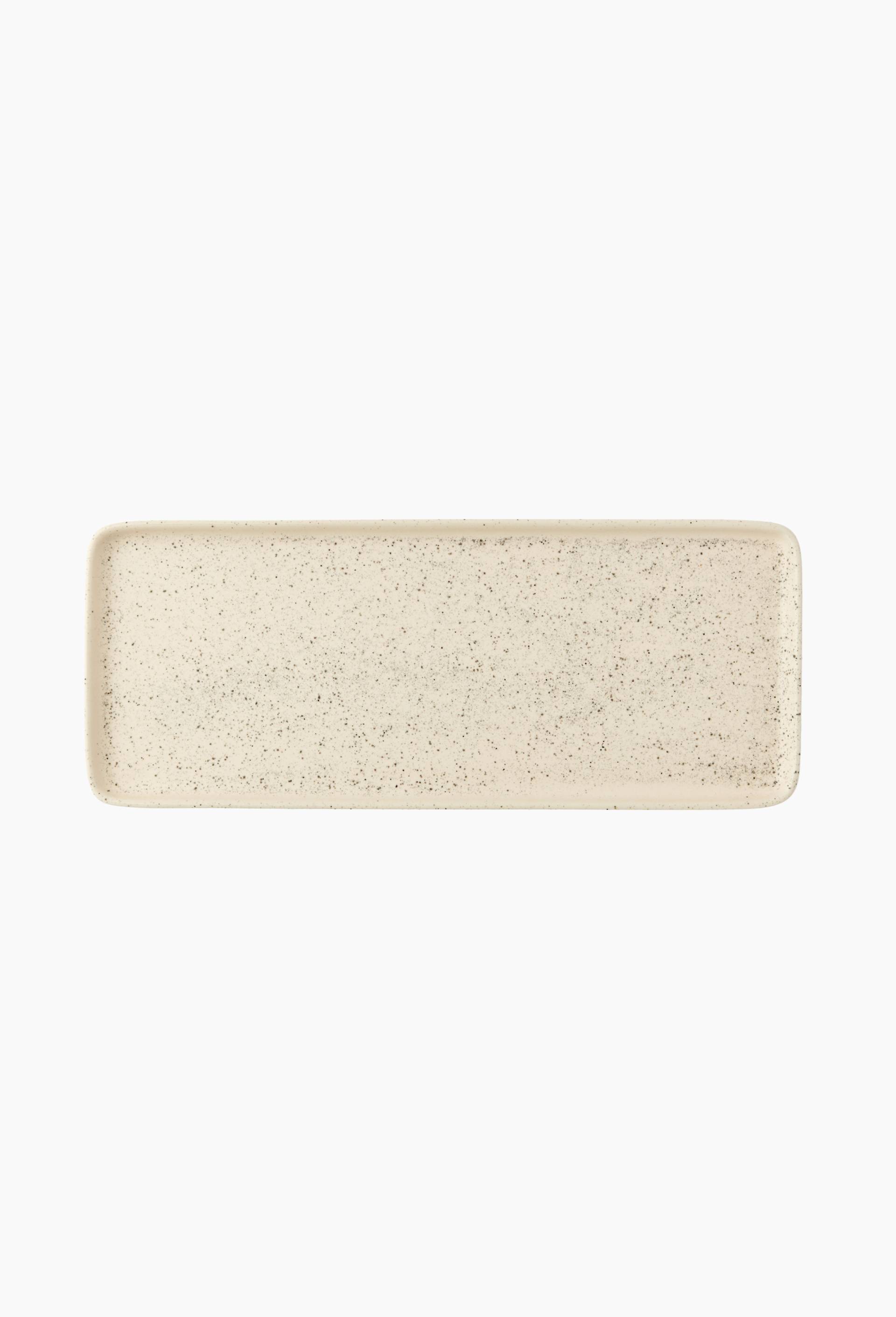 Plat rectangulaire finition mouchet&eacute;e, 38cm, Ecru, large image number 0