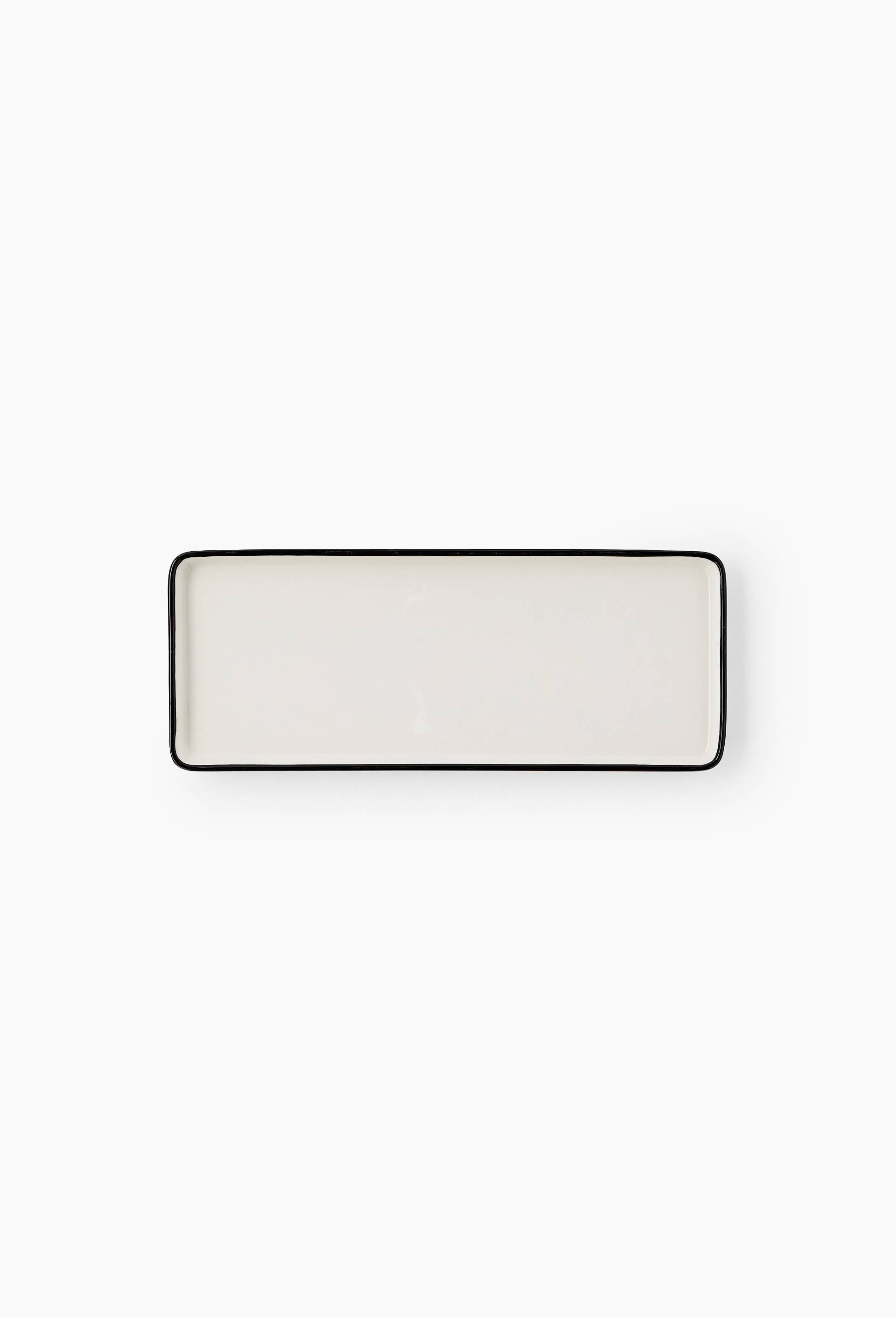 Plat rectangulaire finition liser&eacute;, 25cm, Blanc, large image number 0
