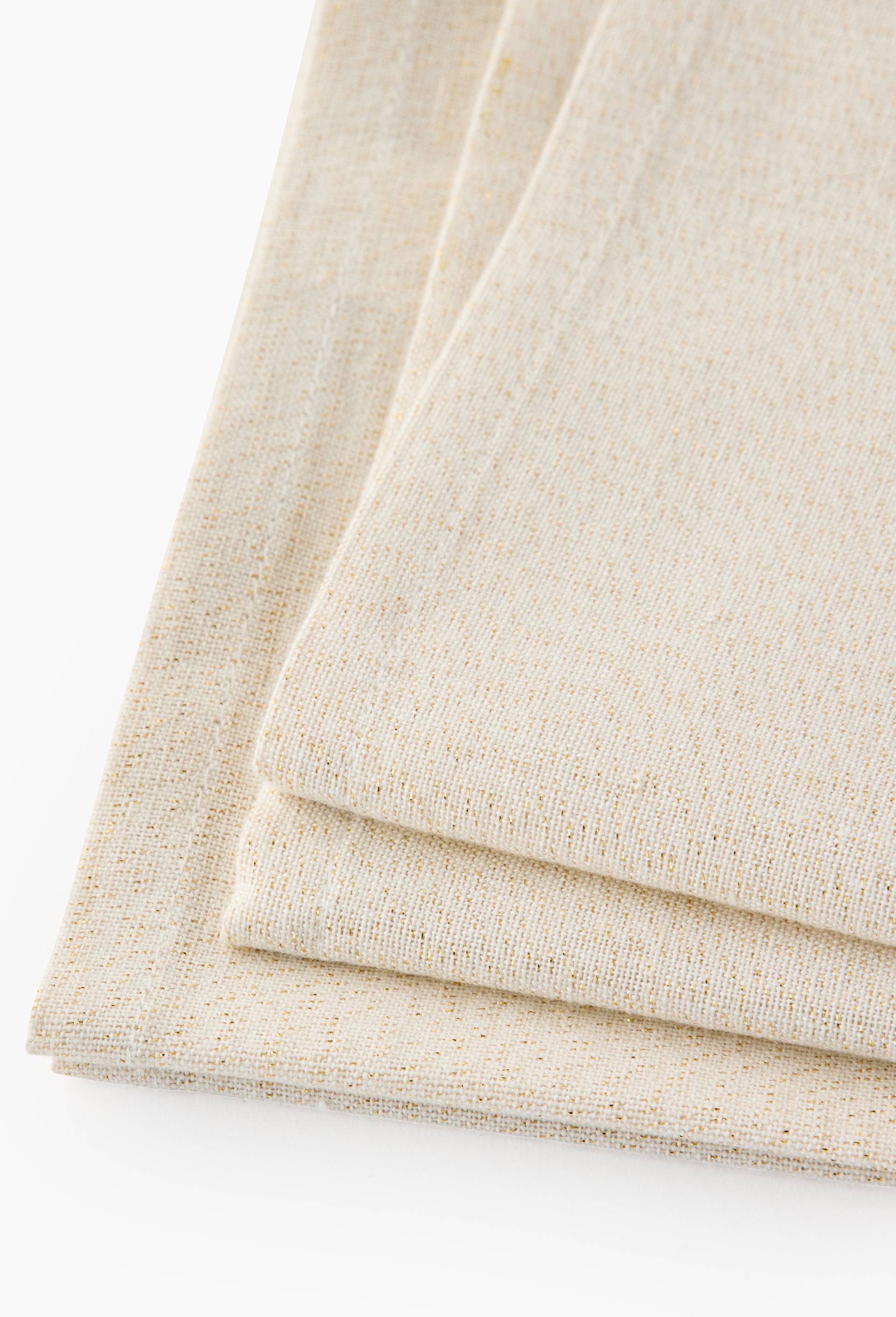 Lot de 2 serviettes  lurex or et finition fantaisie, 40x40cm, en coton, Blanc, large image number 1