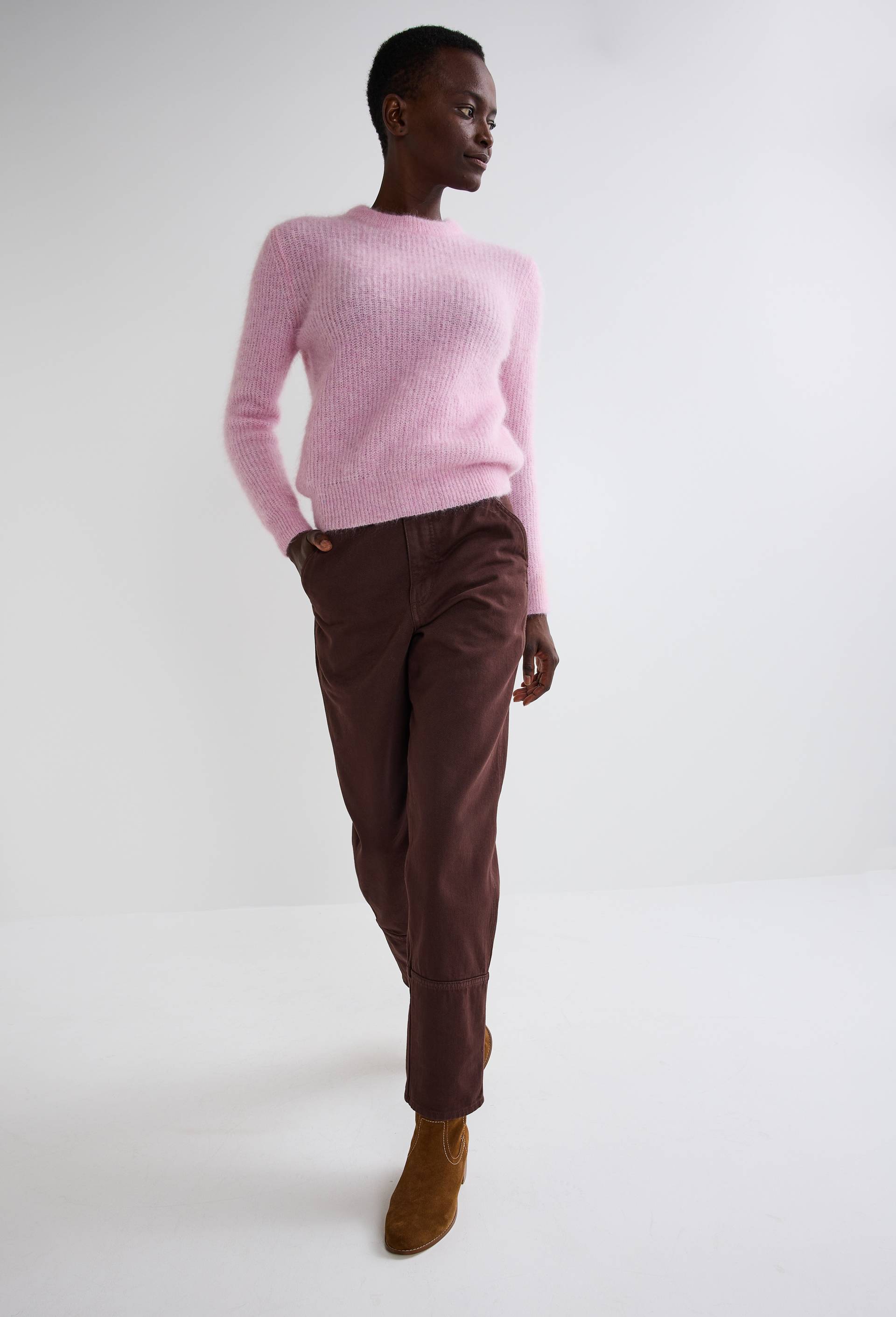 Pantalon carotte large uni en coton, Brun fonc&eacute;, large image number 0