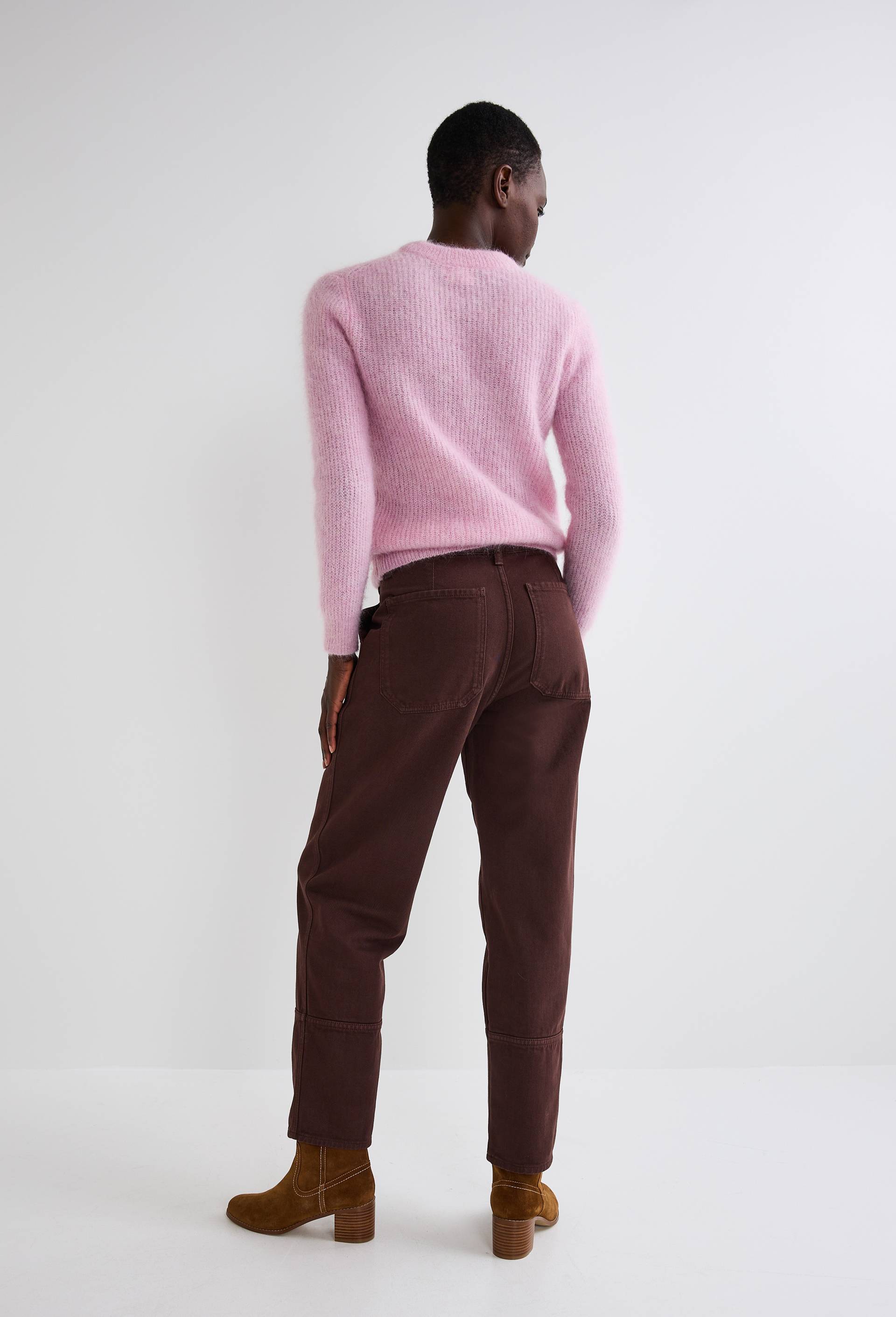 Pantalon carotte large uni en coton, Brun fonc&eacute;, large image number 1