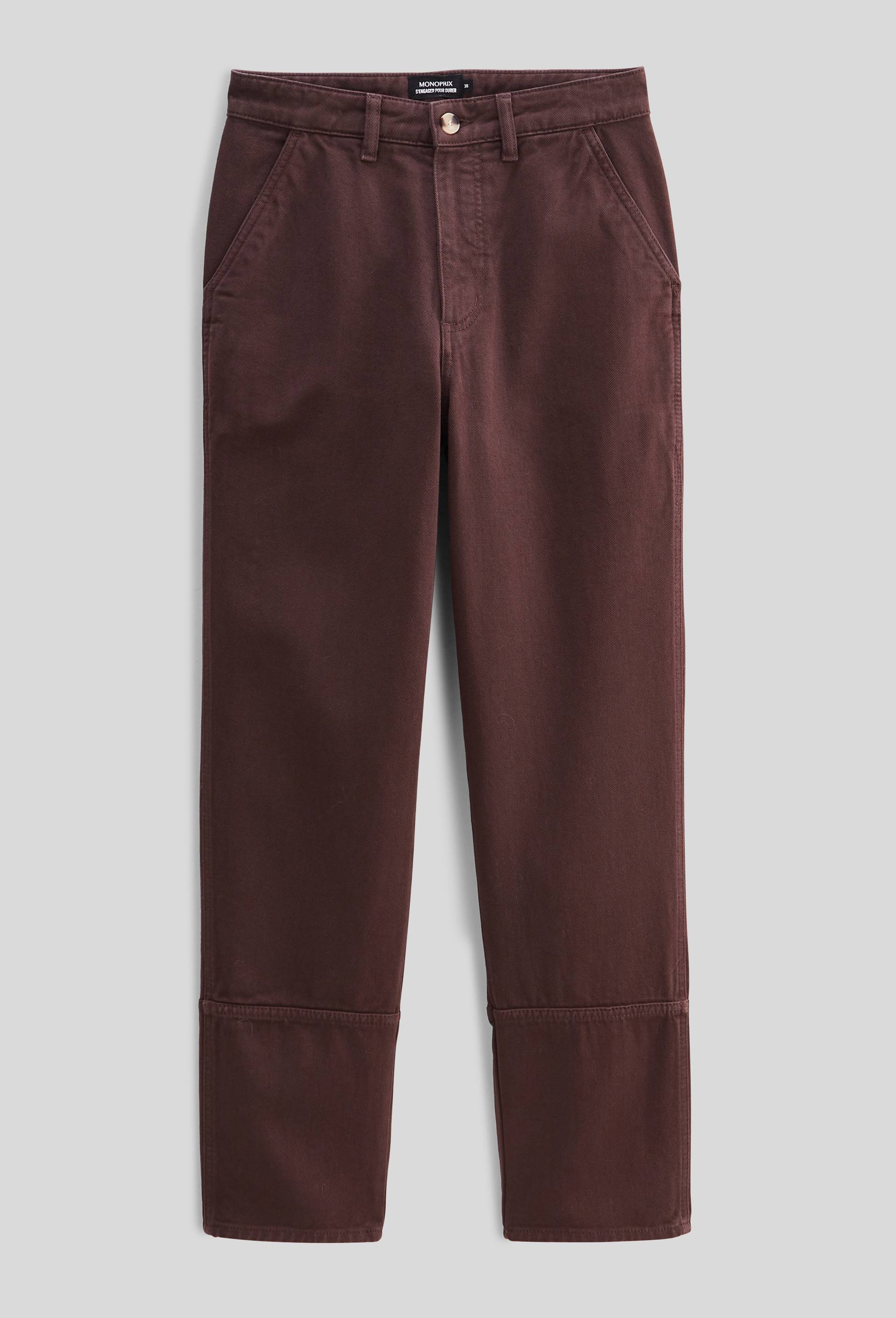 Pantalon carotte large uni en coton, Brun fonc&eacute;, large image number 2