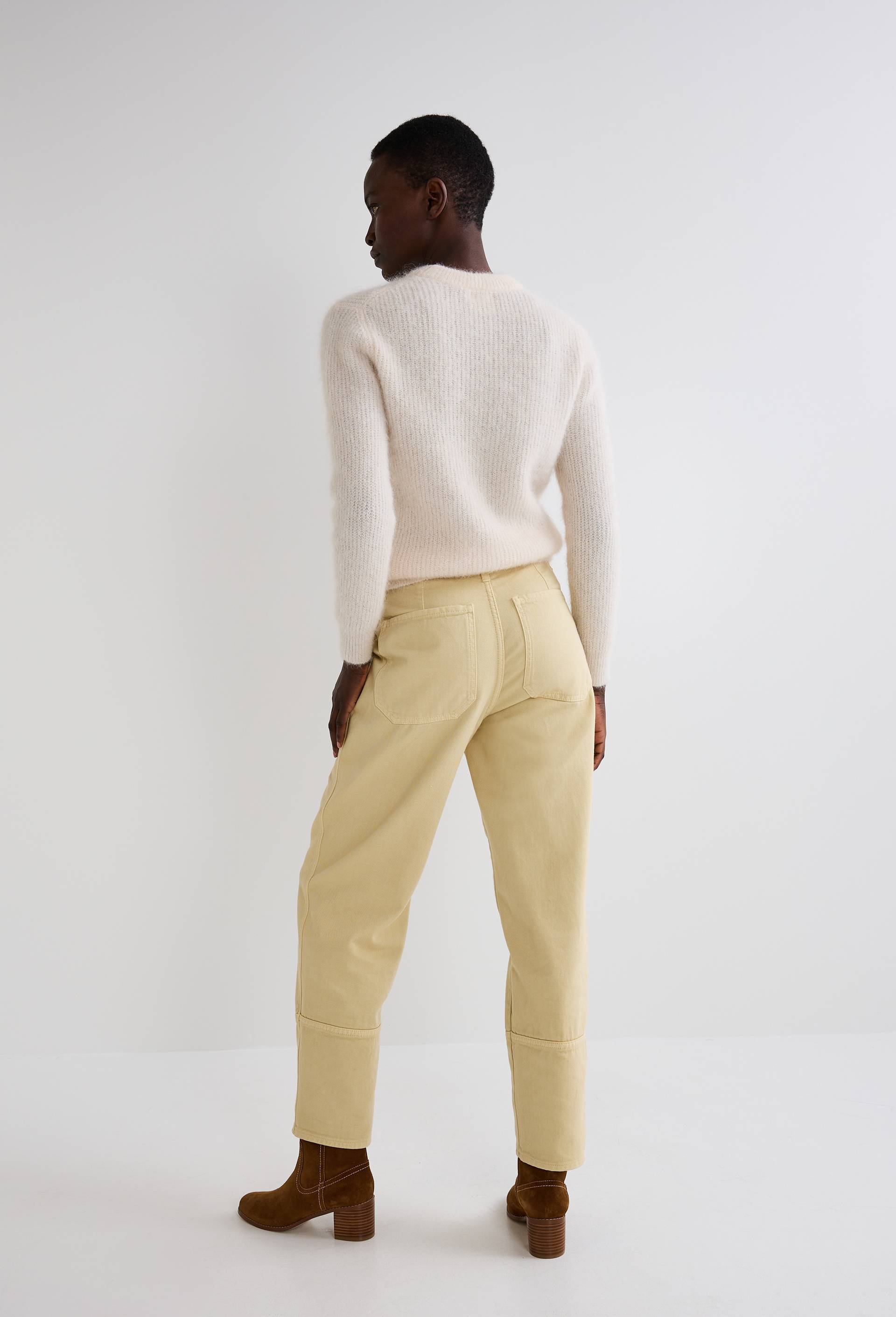 Pantalon carotte large uni en coton, Beige, large image number 1