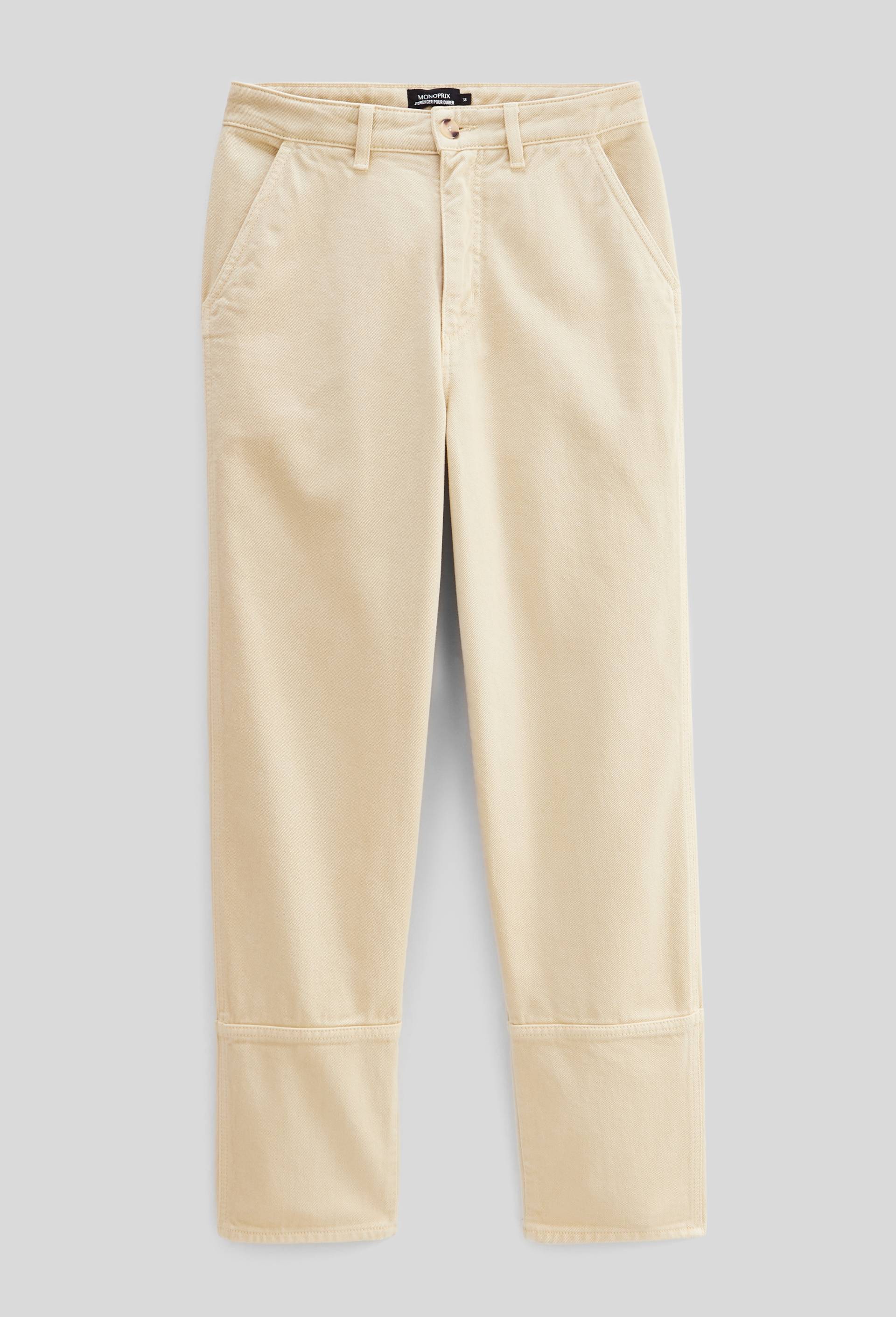 Pantalon carotte large uni en coton, Beige, large image number 2