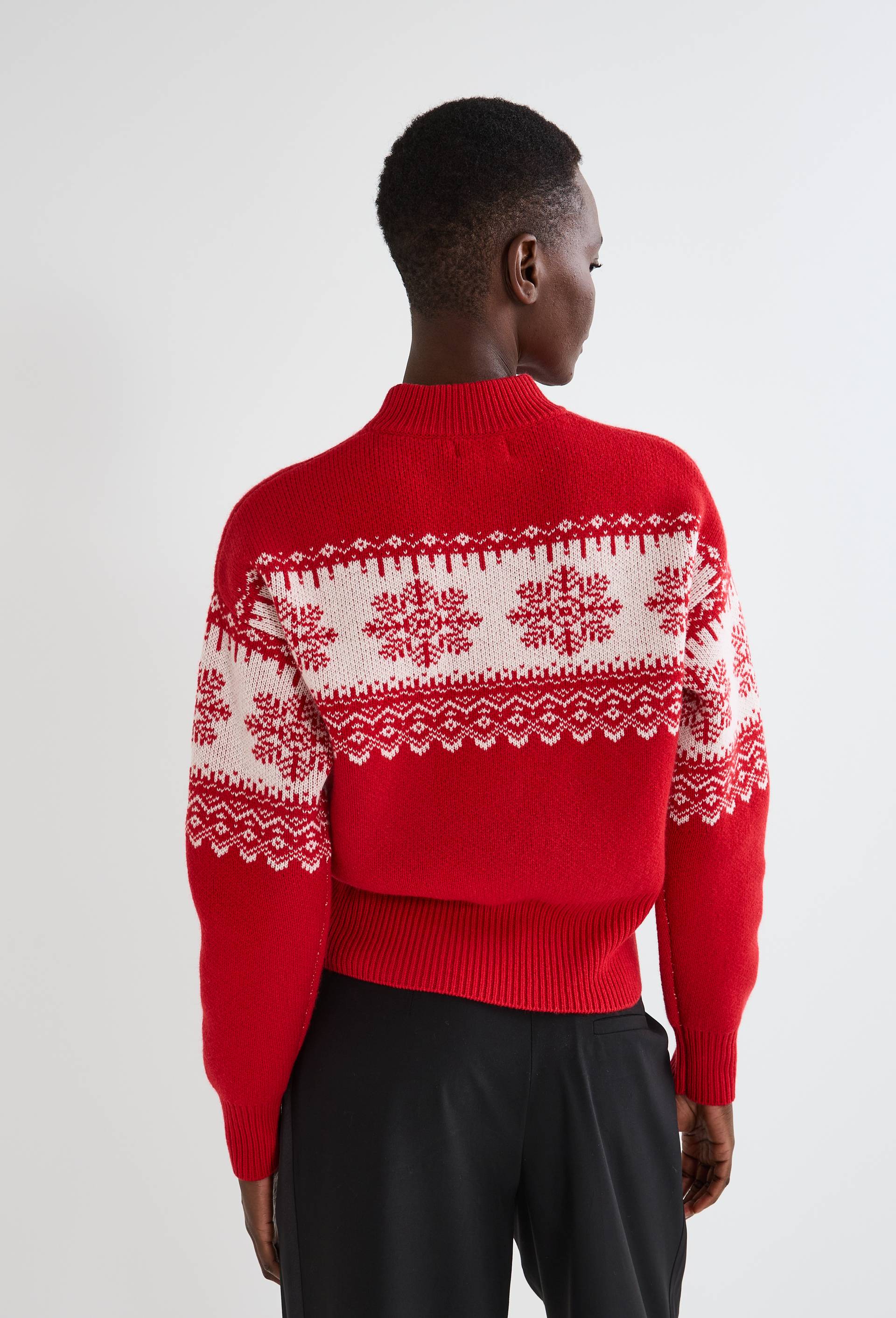 Pull jacquard fantaisie en laine, Rouge, large image number 1