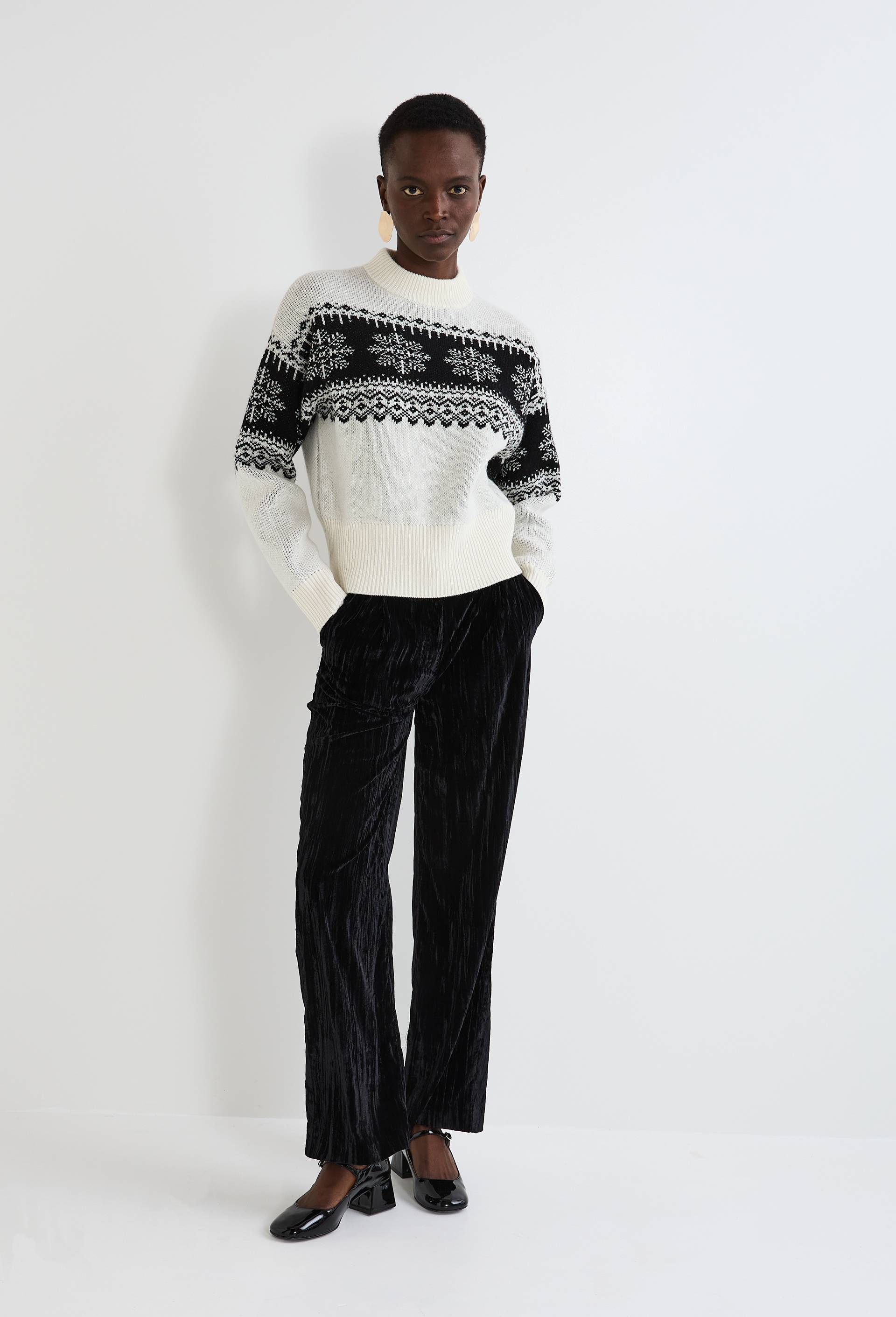 Pull jacquard fantaisie en laine, Ecru, large image number 1