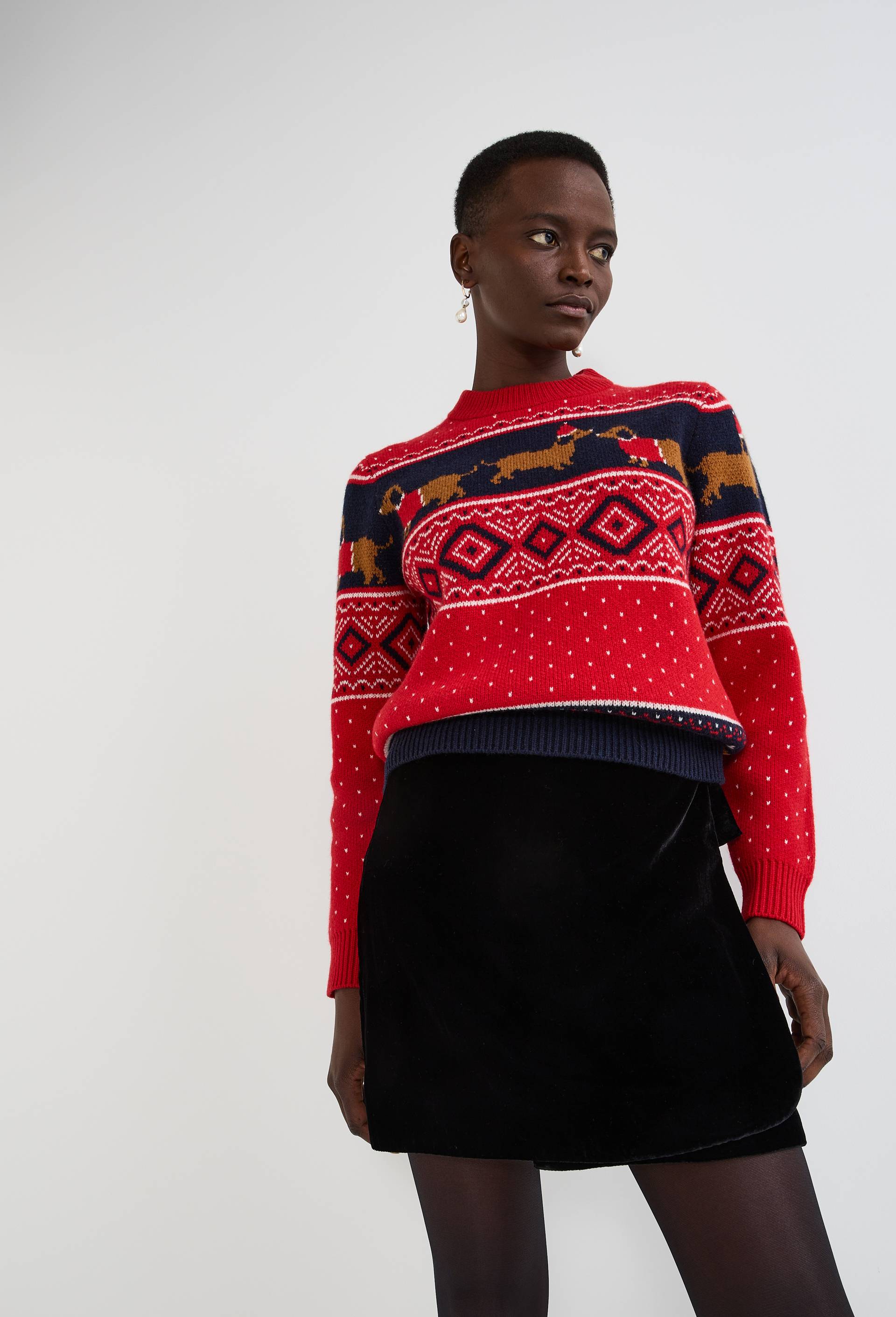 Pull jacquard fantaisie en laine, Rouge, large image number 0