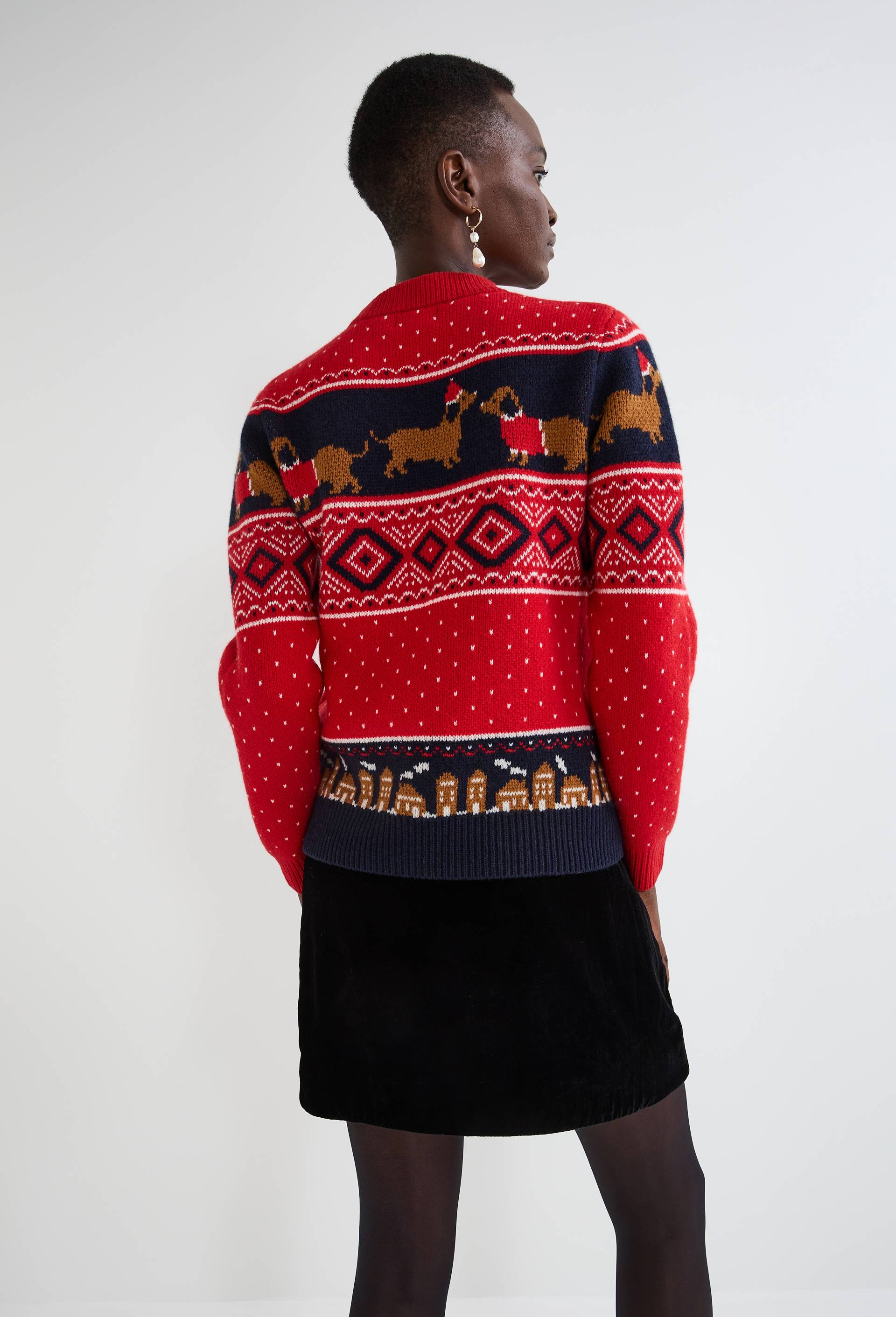 Pull jacquard fantaisie en laine, Rouge, large image number 1