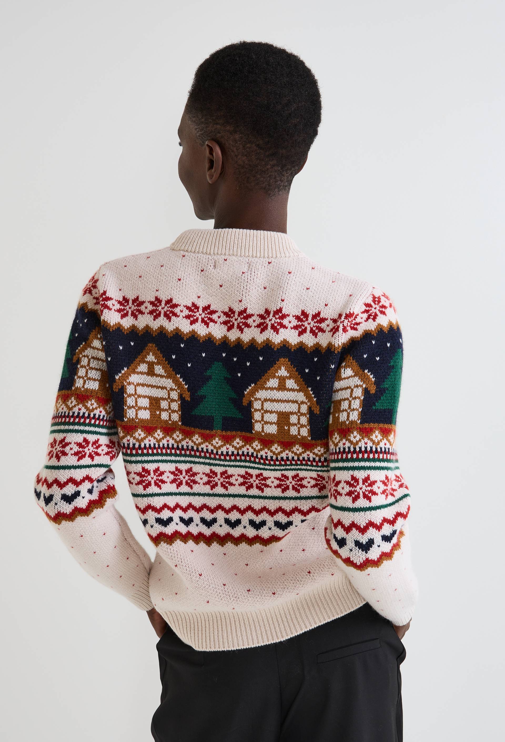 Pull jacquard fantaisie en laine, Ecru, large image number 1