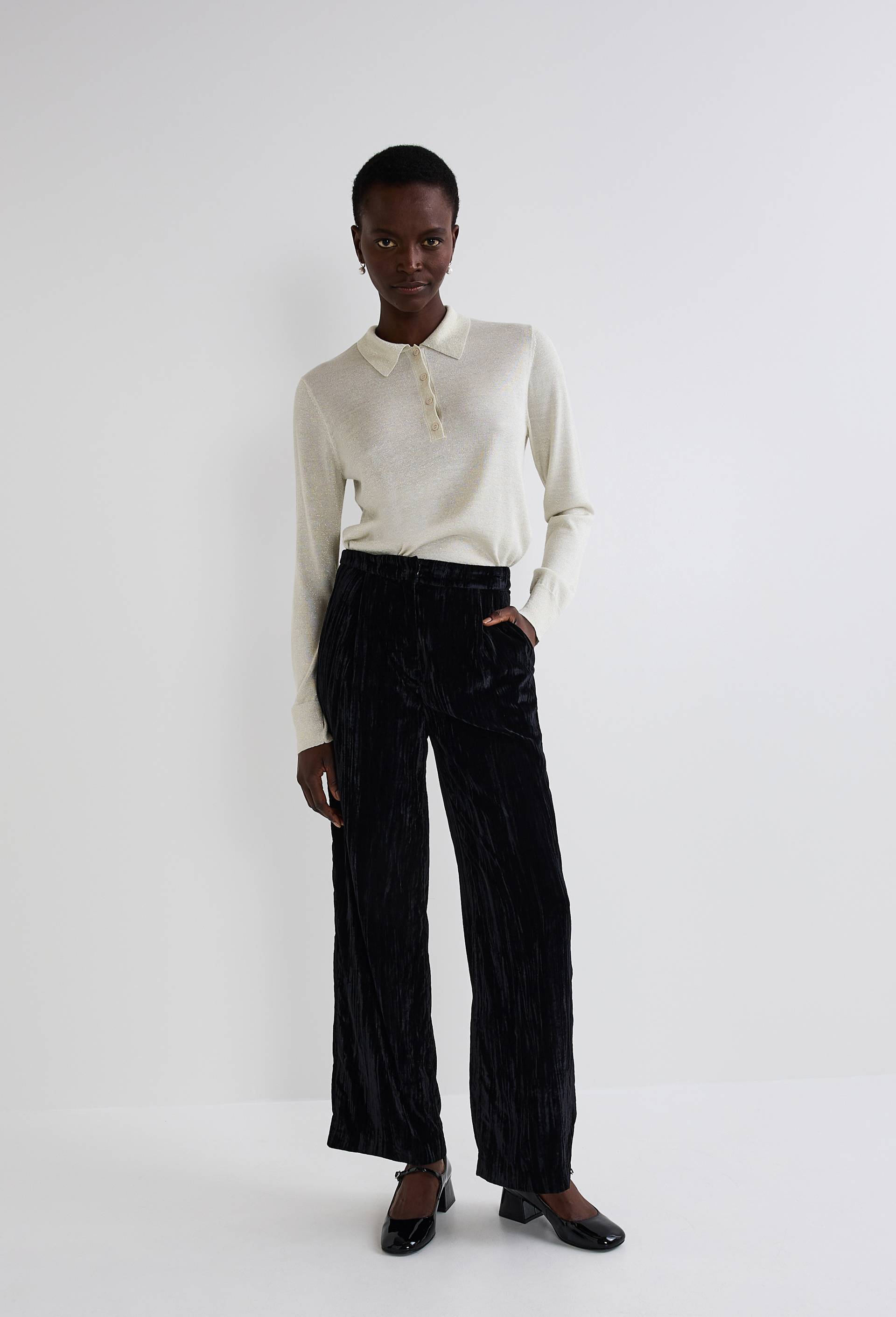 Pantalon large en velours, Noir, large image number 0