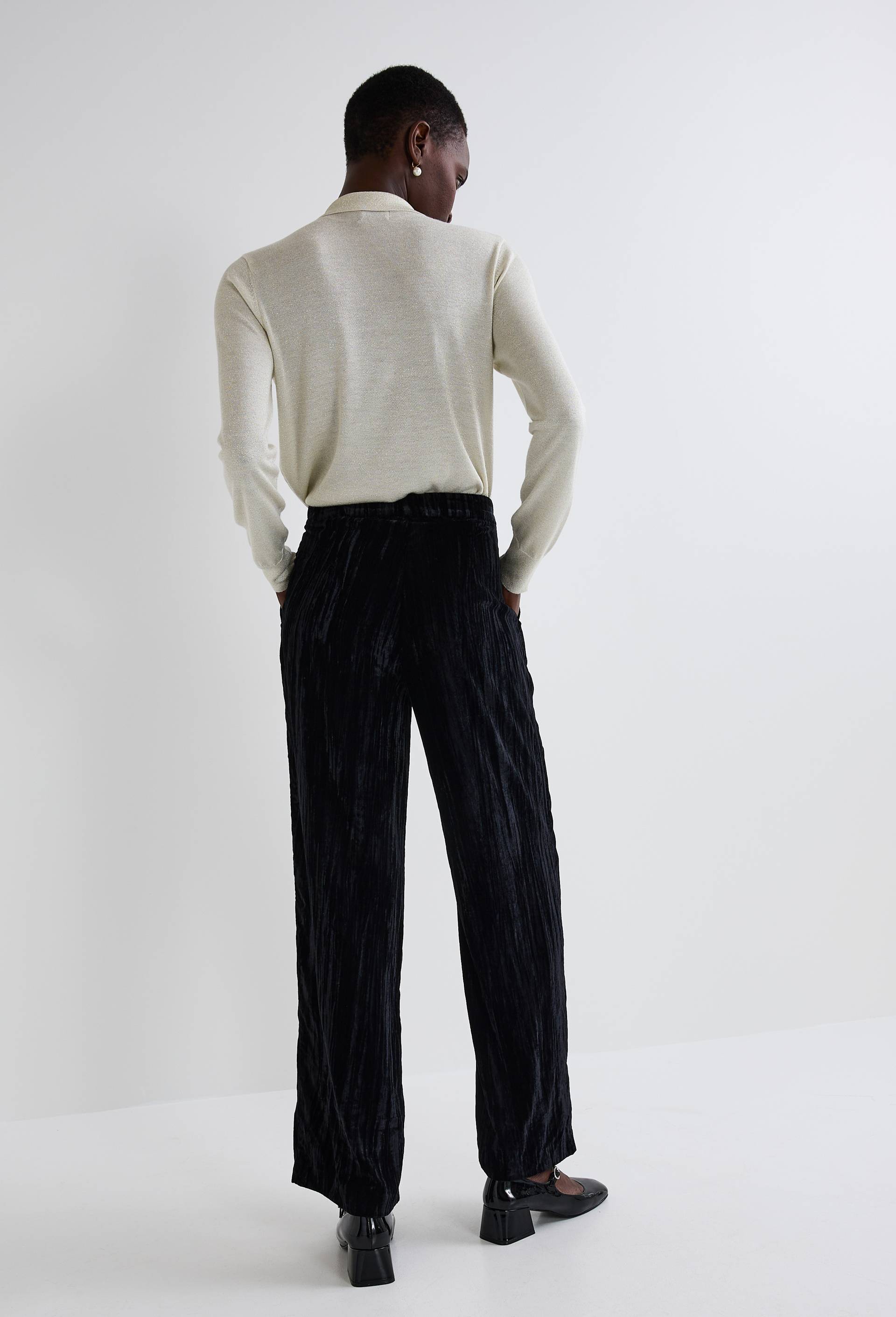 Pantalon large en velours, Noir, large image number 1